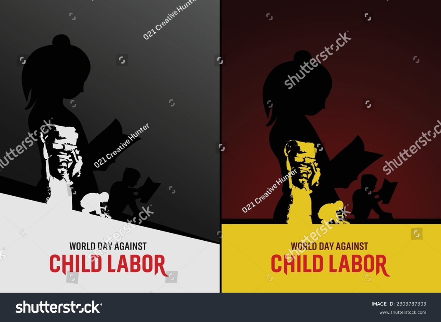 SVG of World Day against Child Labor. Anti-child labor day. Let's bring child labor down. Silhouette child working on one side and another side shadow child Study. Isolate view on dark background. Vector art svg