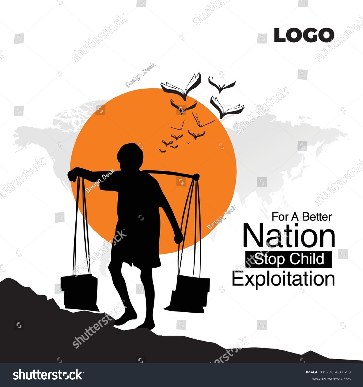 SVG of World day against child labour background with A silhouette of a child carrying bags. Flat style vector illustration concept of child abuse and exploitation campaign for poster and banner. svg