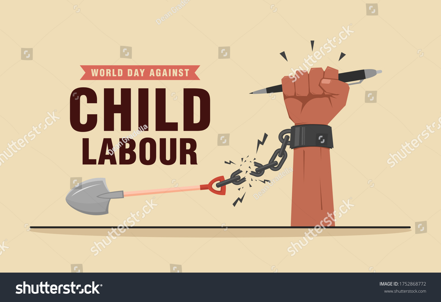 SVG of World day against child labour background with child's hand holding a pen and breaking handcuff chain. Flat style vector illustration concept of anti child exploitation for poster and banner. svg