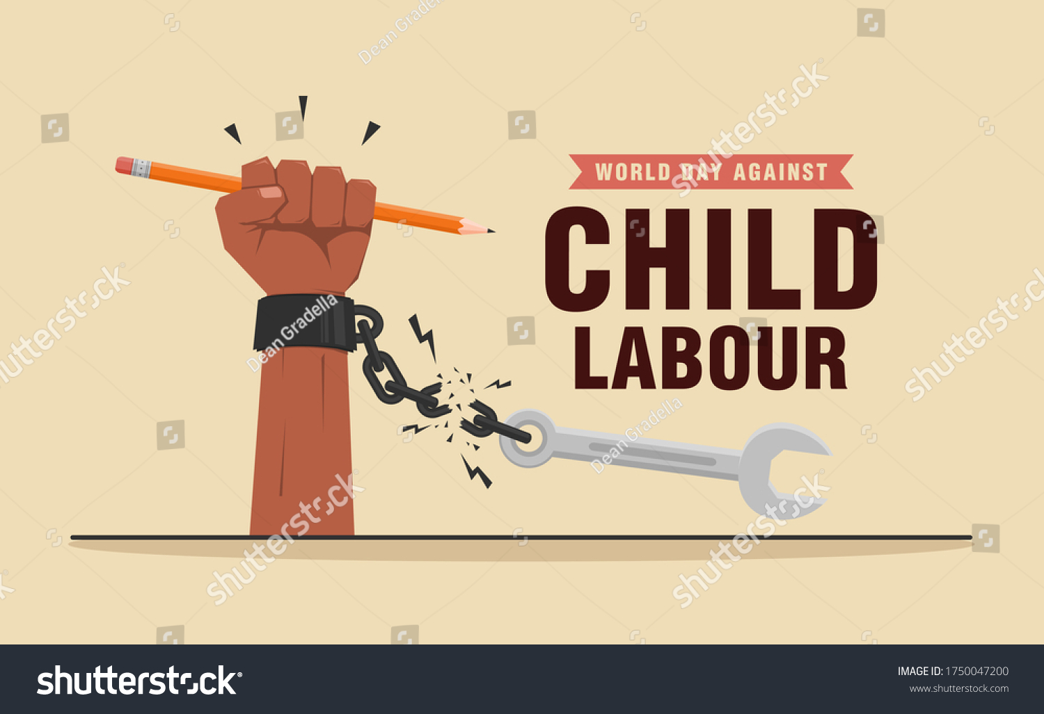 SVG of World day against child labour background with child's hand holding a pencil and breaking handcuff chain. Flat style vector illustration concept of child exploitation campaign for poster and banner. svg