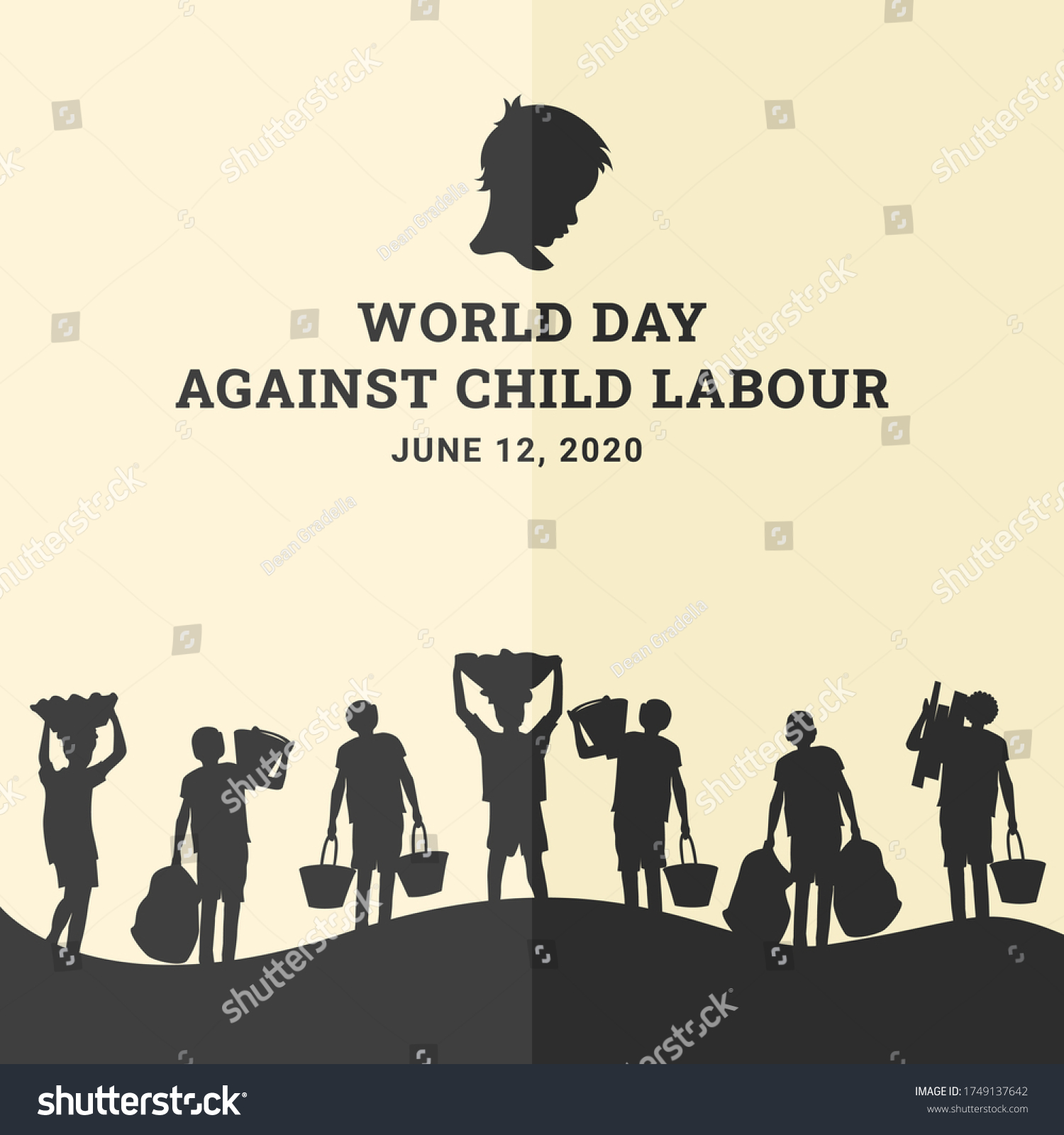 SVG of World day against child labour background with children as labors in black silhouette. Flat style vector illustration concept of child abuse and exploitation campaign for poster and banner. svg