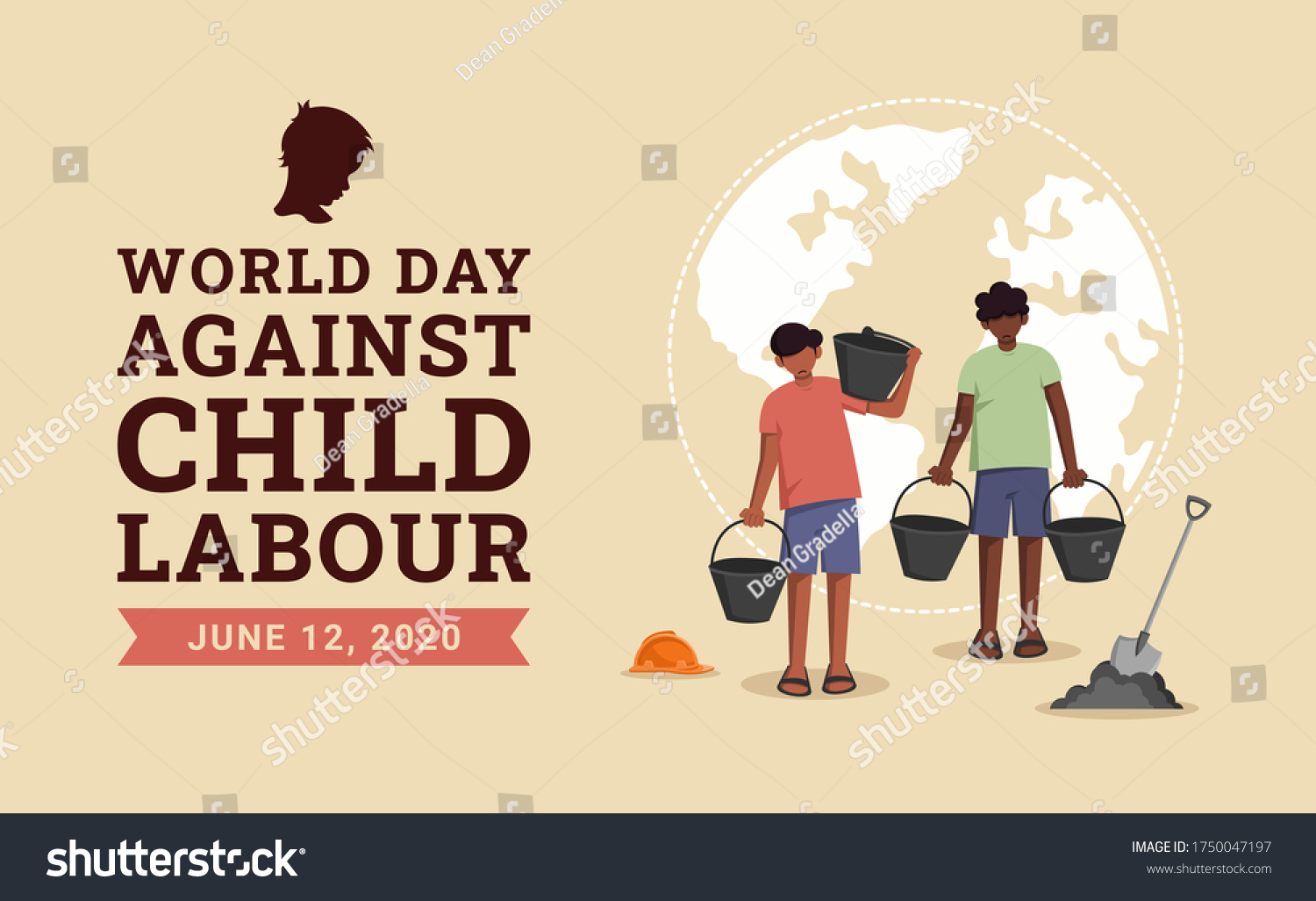 SVG of World day against child labour background with children working in a construction field. Flat style vector illustration concept of child exploitation campaign for poster and banner. svg