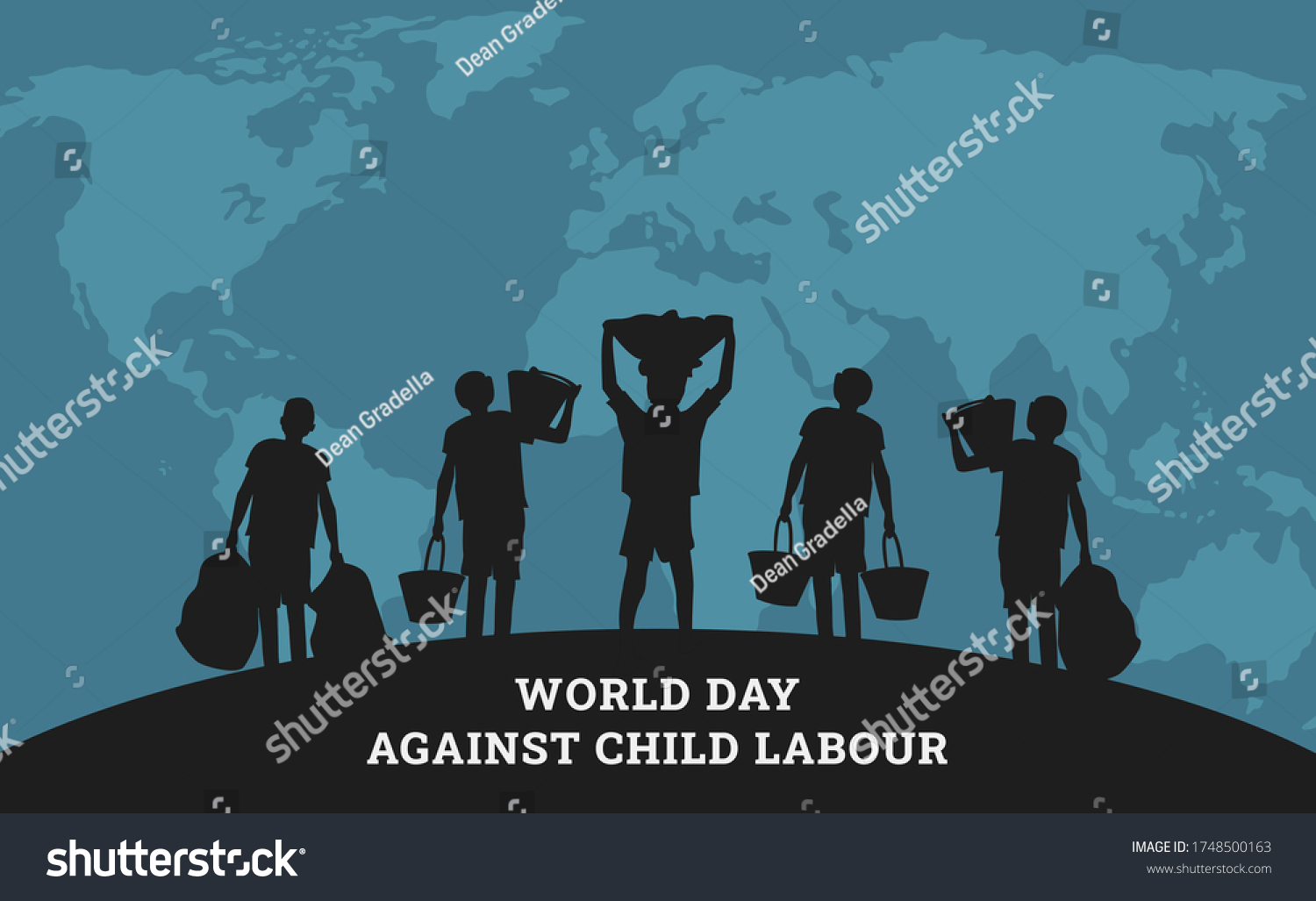 SVG of World day against child labour background with world map and children in black silhouette. Flat style vector illustration concept of child abuse and exploitation campaign for poster and banner. svg