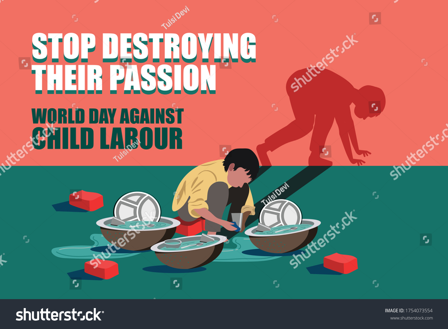 SVG of World day against child labour, Child labour in India,Stop child labour, Child worker washing utensils, shadow of  his dream as athlete in running position. svg