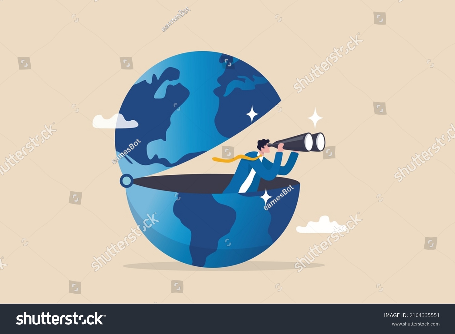 SVG of World economic vision or international opportunity for business, work or investment, searching for oversea business concept, smart businessman open globe using binoculars looking for future vision. svg