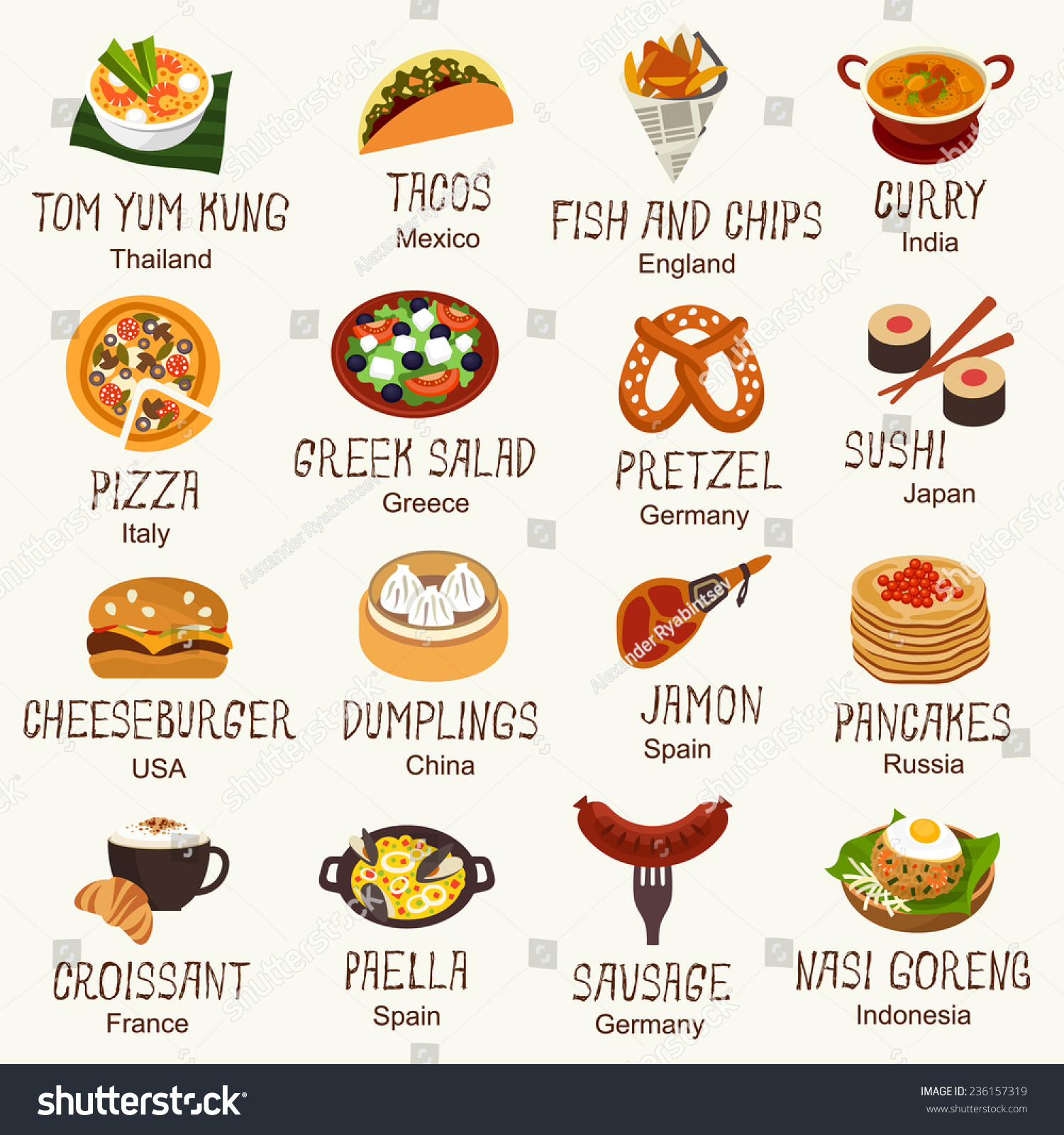 World Famous Food Stock Vector (Royalty Free) 236157319 | Shutterstock
