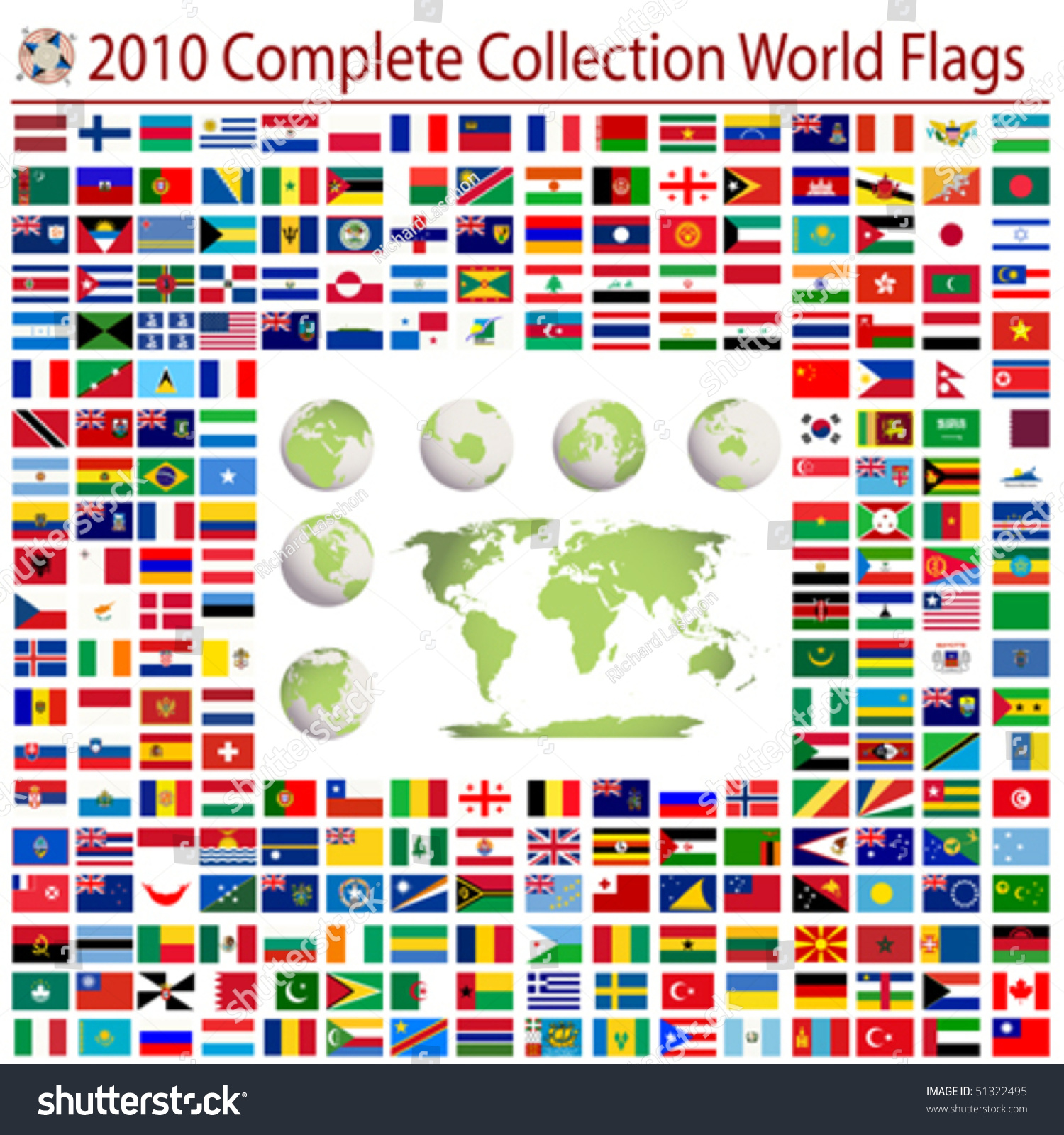 World Flags And Editable World Map, Complete Collection Stock Vector ...