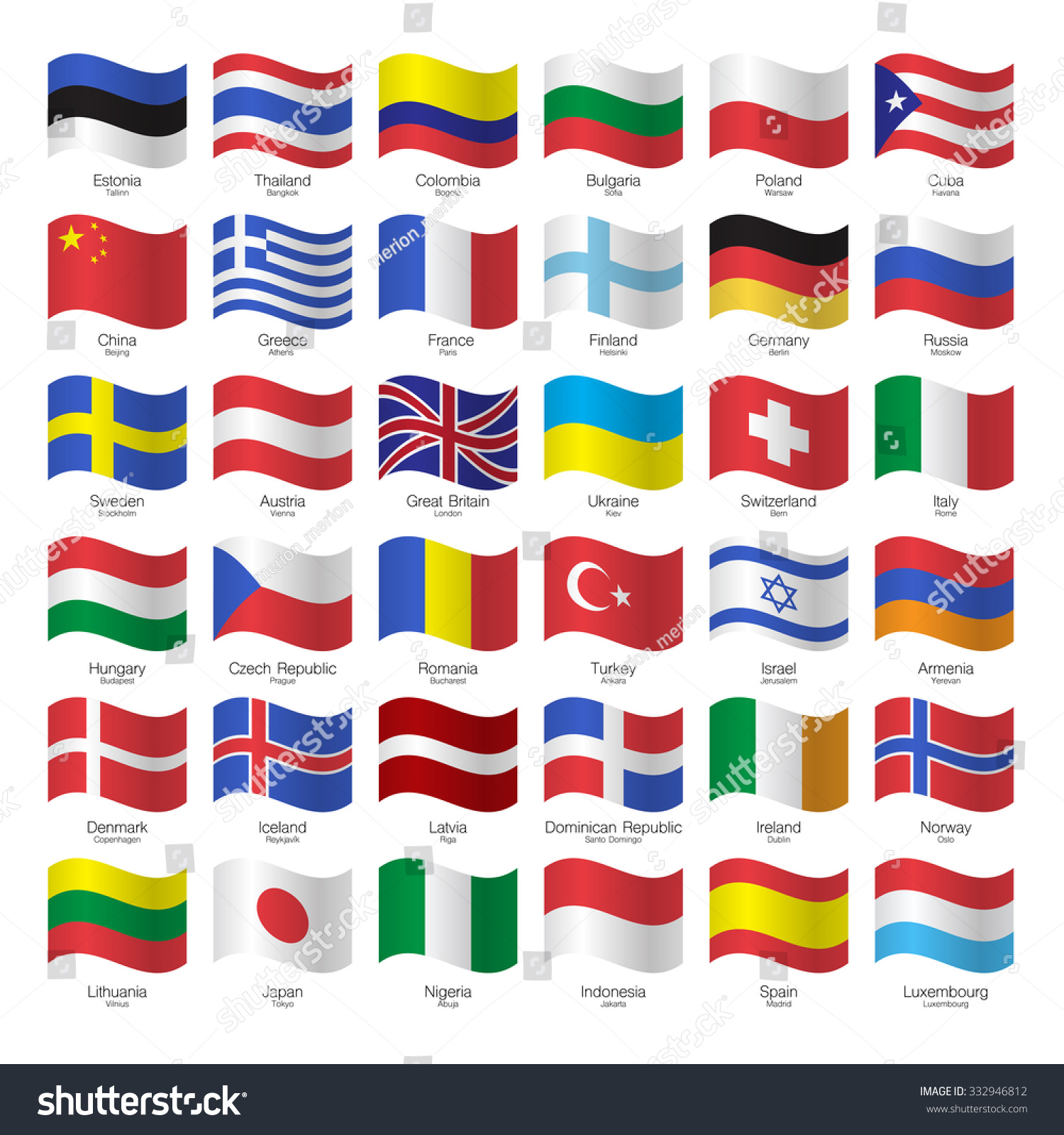 World Flags Collection Flags Countries Capitals 库存矢量图（免版税）332946812
