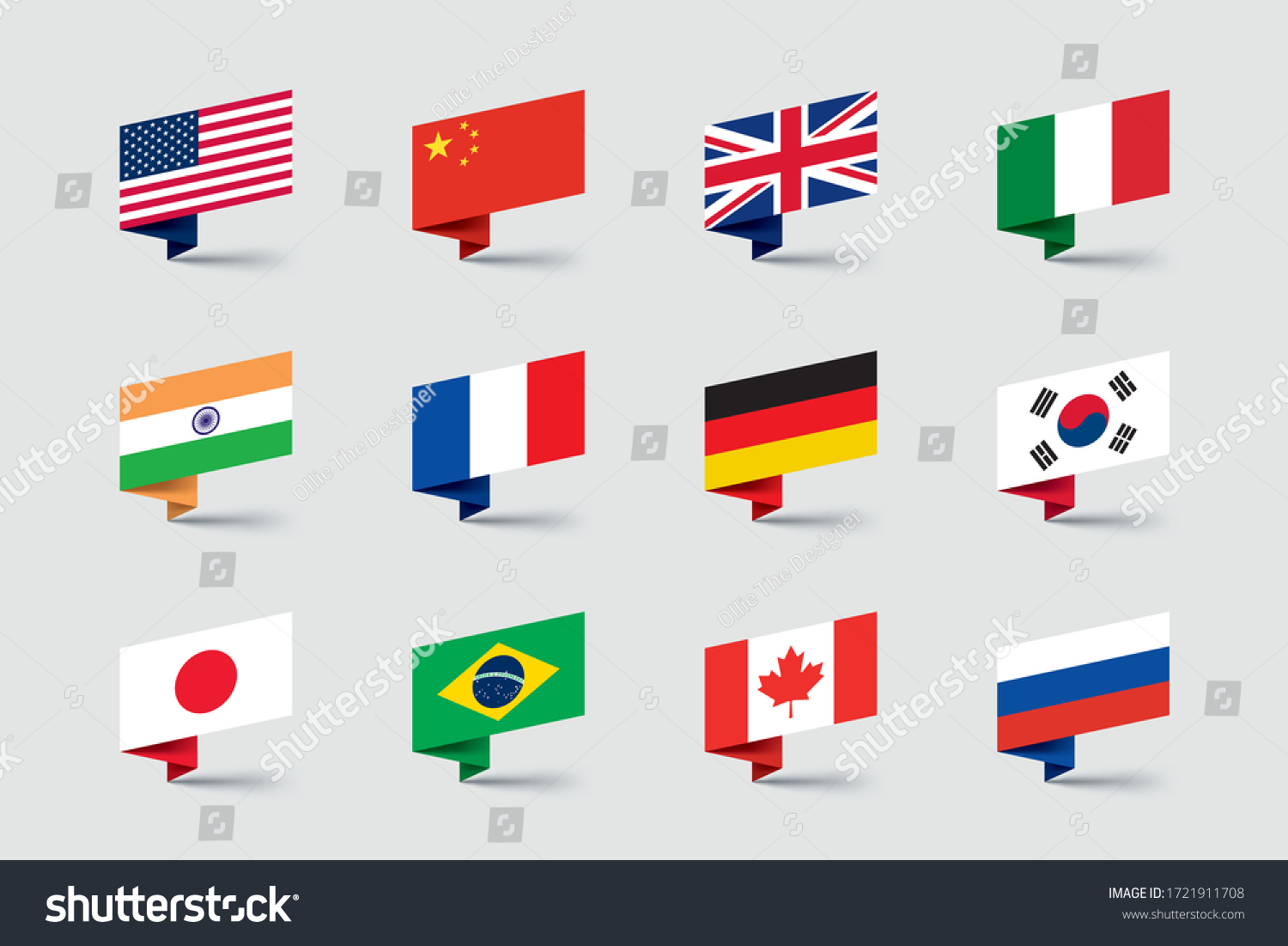 SVG of World Flags 3d Folded Paper Ribbon Shapes Vector Set svg