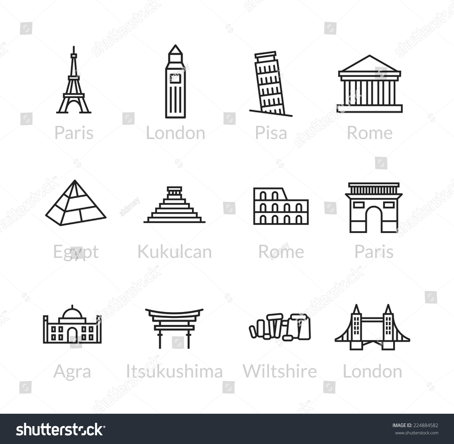 World Landmarks Outline Icons Abstract Vector Stock Vector (Royalty ...