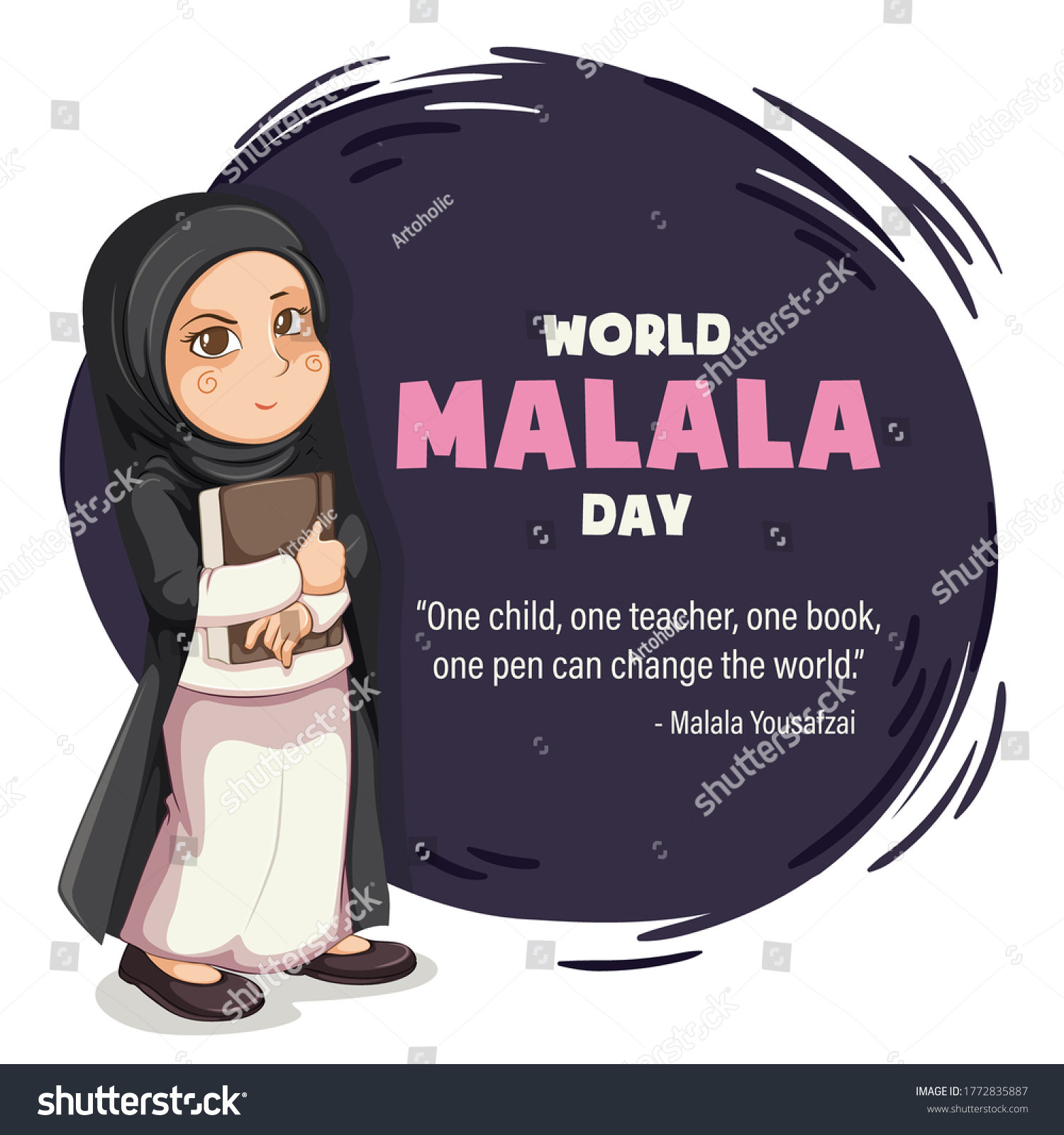 SVG of World Malala Day, 12th July, Malala Yousafzai quote, women education, illustration vector svg