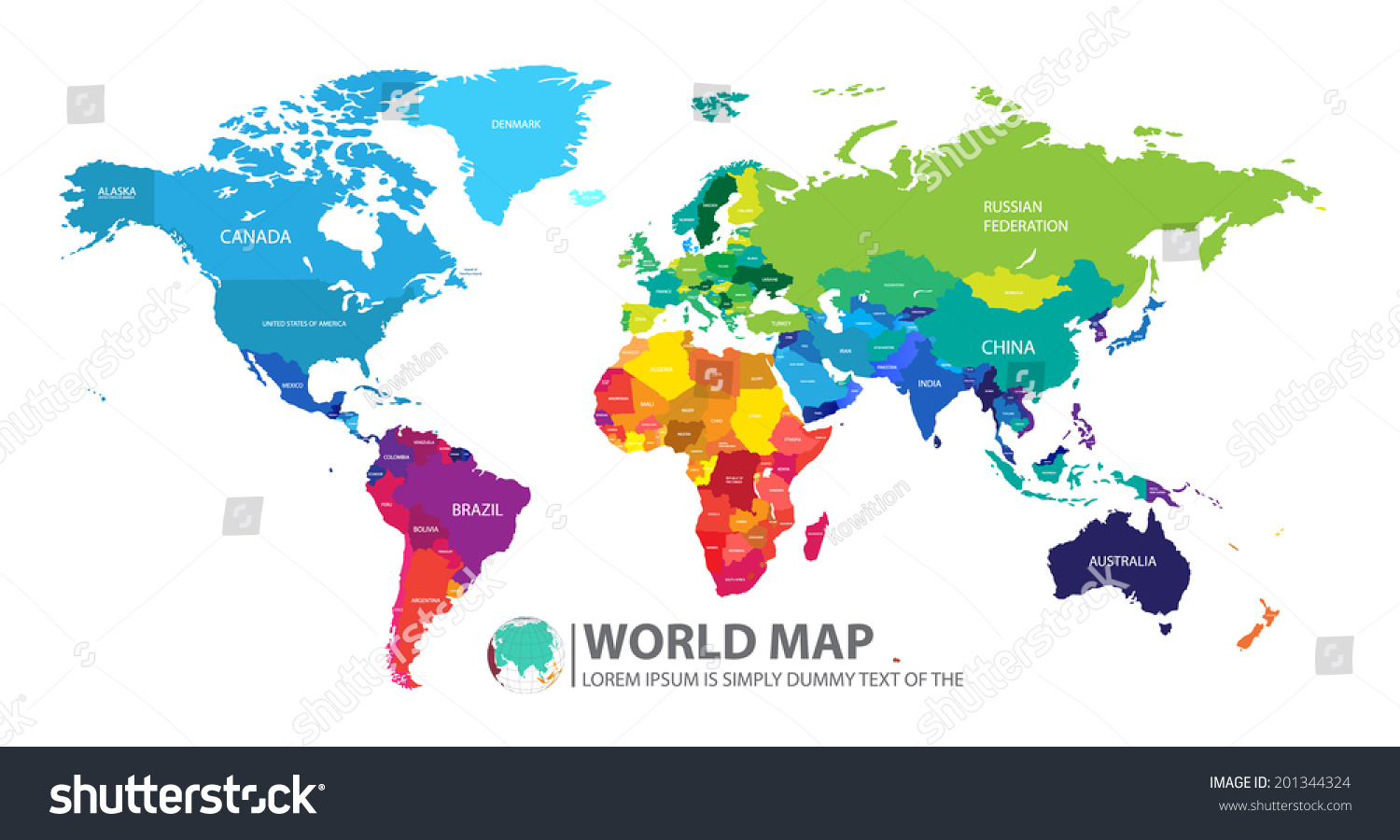 World Map Stock Vector Illustration 201344324 : Shutterstock