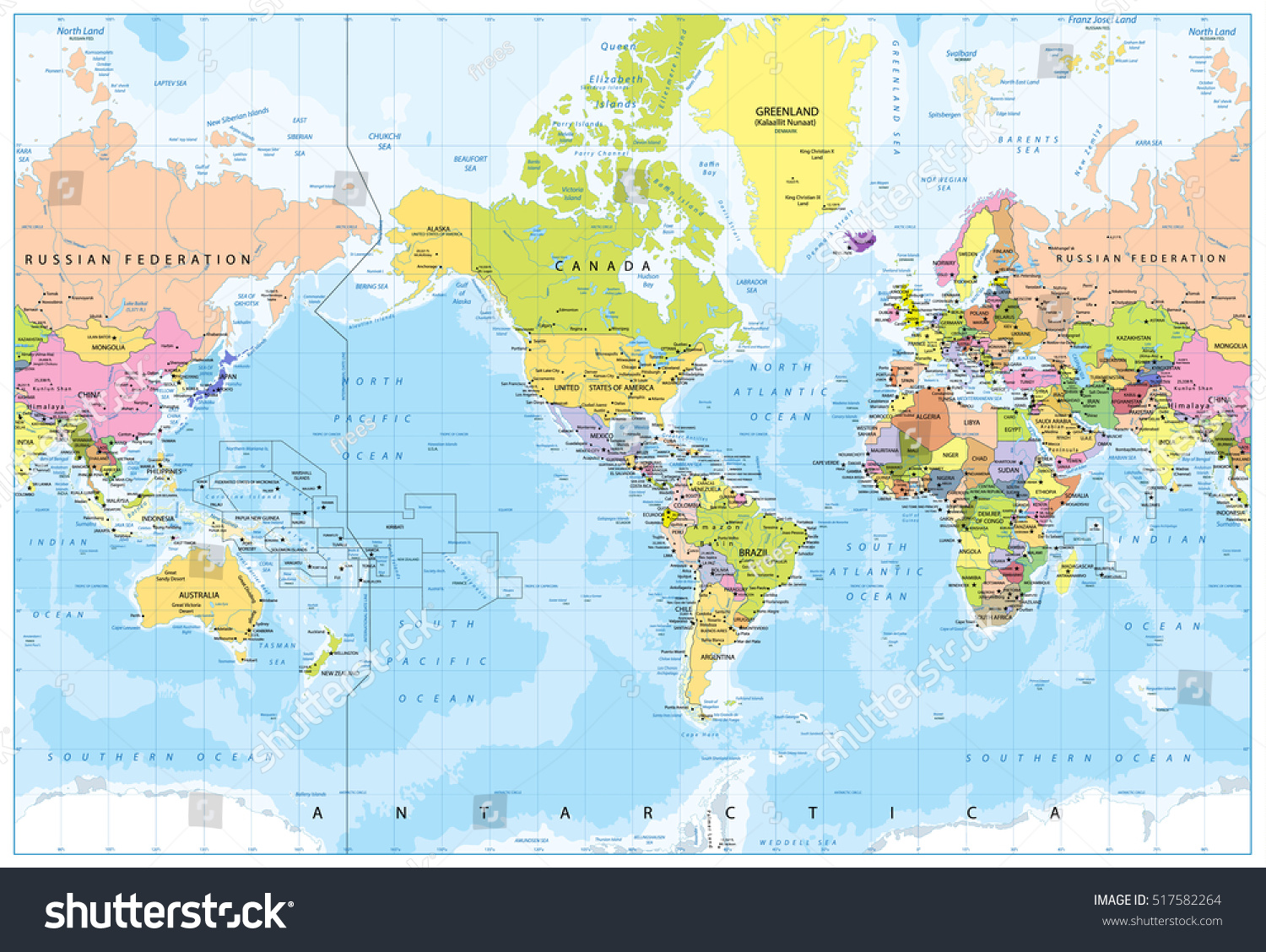 World Map America Center Bathymetry Highly Stock Vector Royalty
