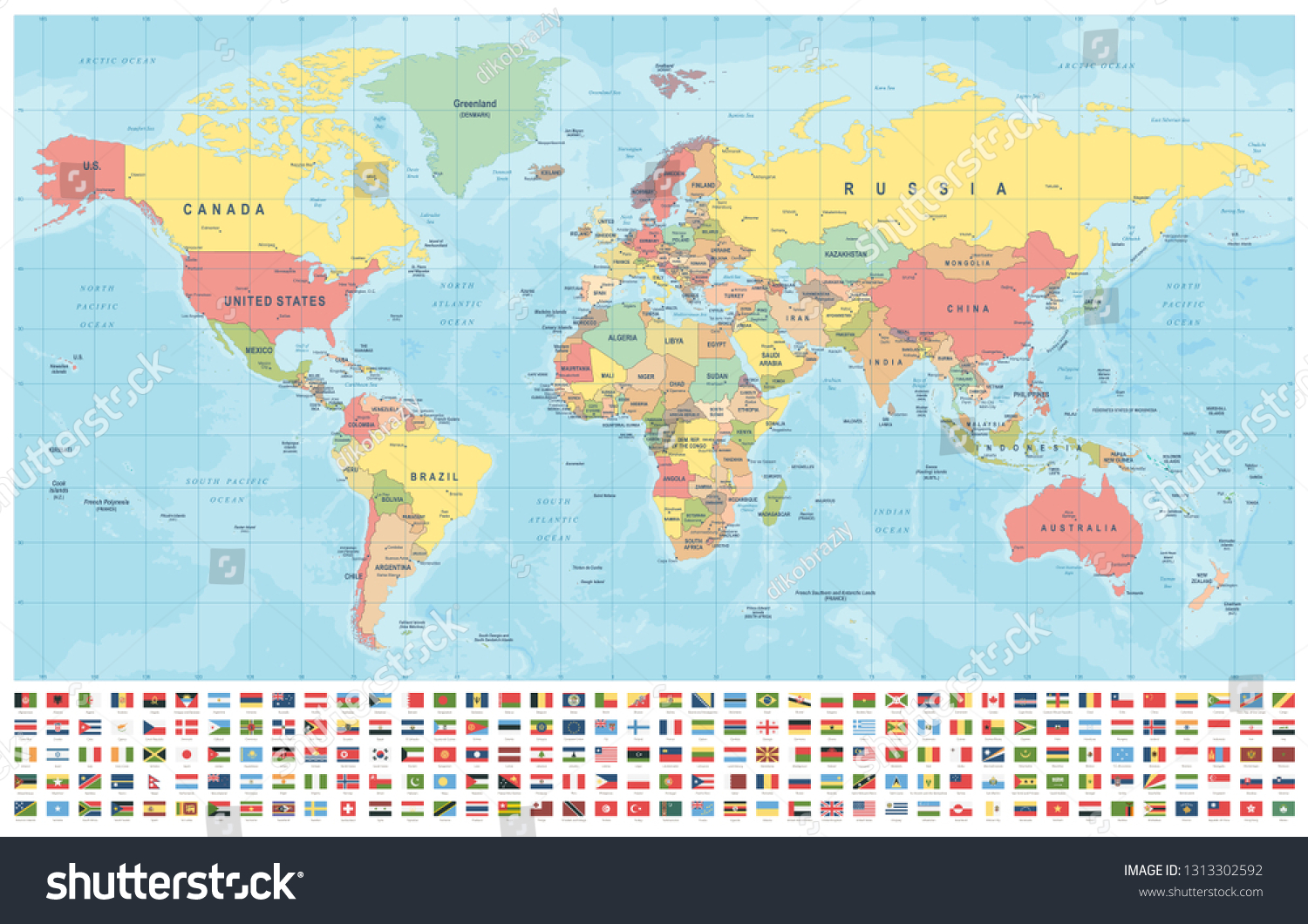 World Map Flags Borders Countries Cities Stock Vector (Royalty Free ...