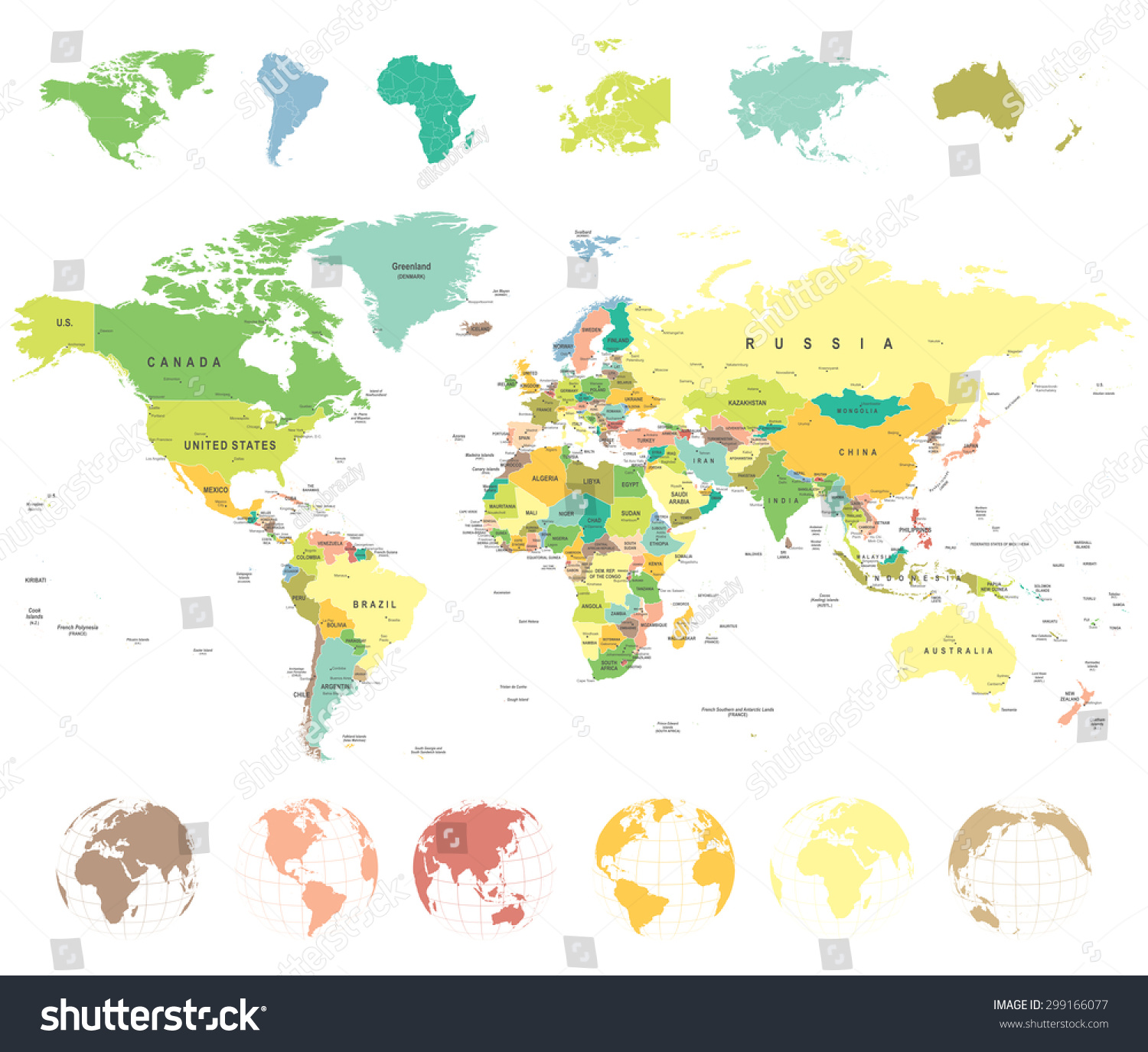 World Map And Globes - Highly Detailed Vector Illustration - 299166077 ...