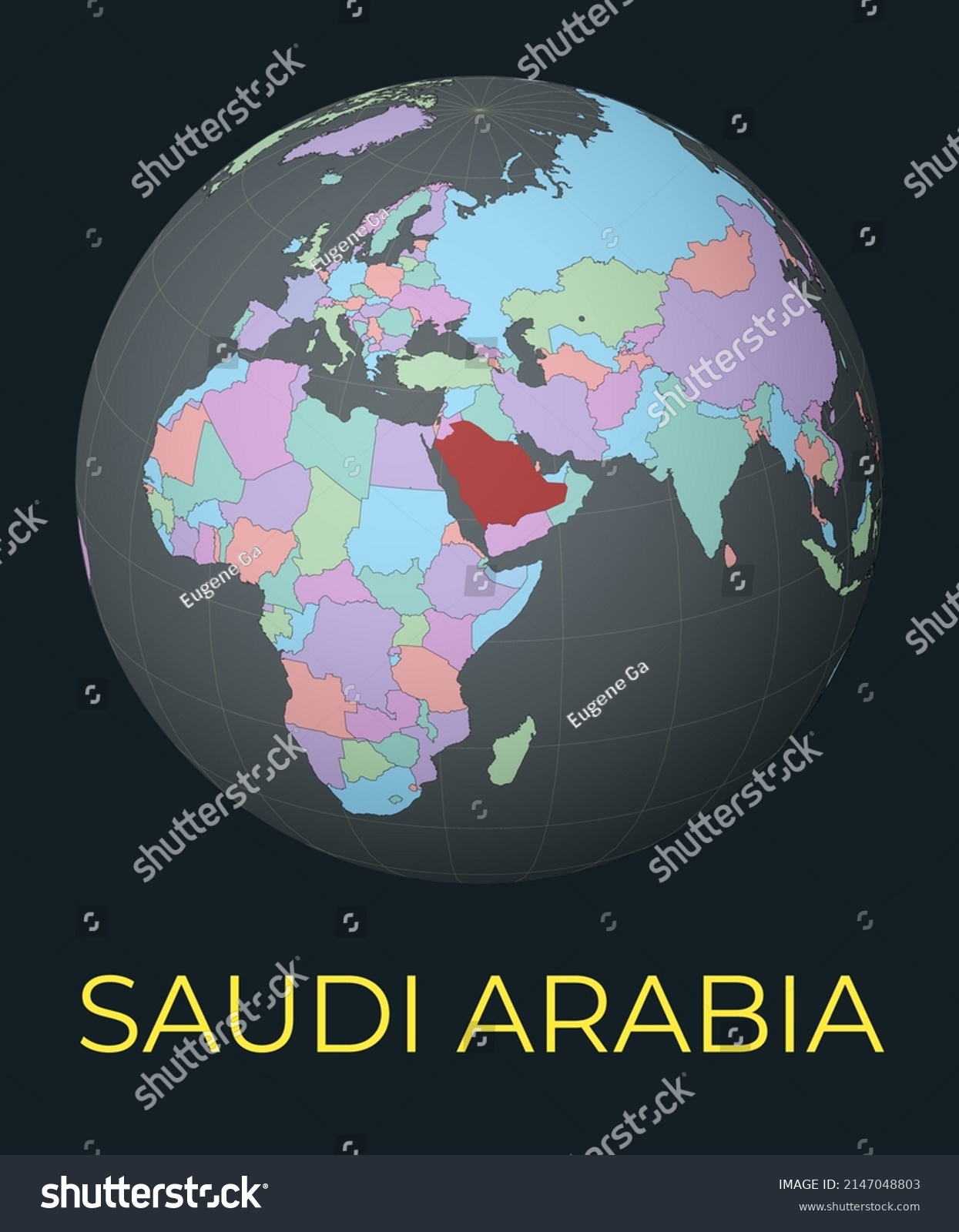 World Map Centered Saudi Arabia Red Stock Vector Royalty Free Stock Vector World Map Centered To Saudi Arabia Red Country Highlighted Satellite World View Centered To 2147048803