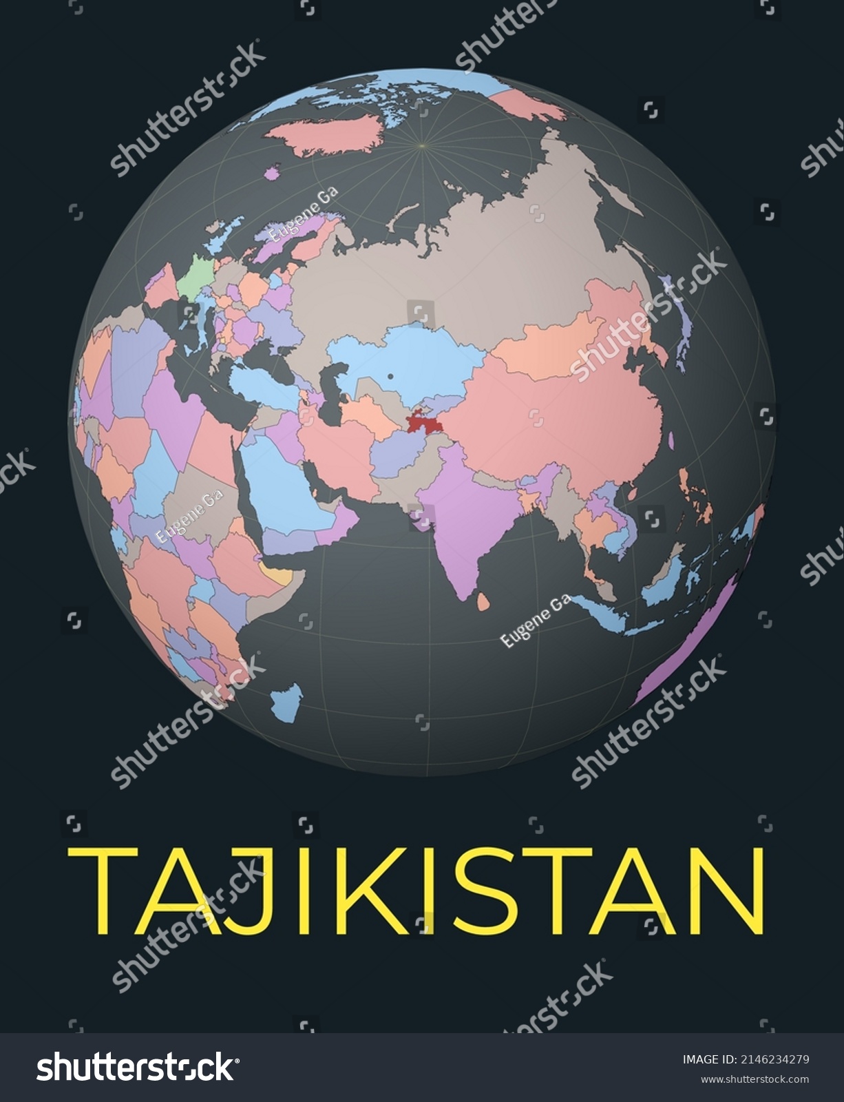 World Map Centered Tajikistan Red Country Stock Vector Royalty Free Stock Vector World Map Centered To Tajikistan Red Country Highlighted Satellite World View Centered To Country 2146234279