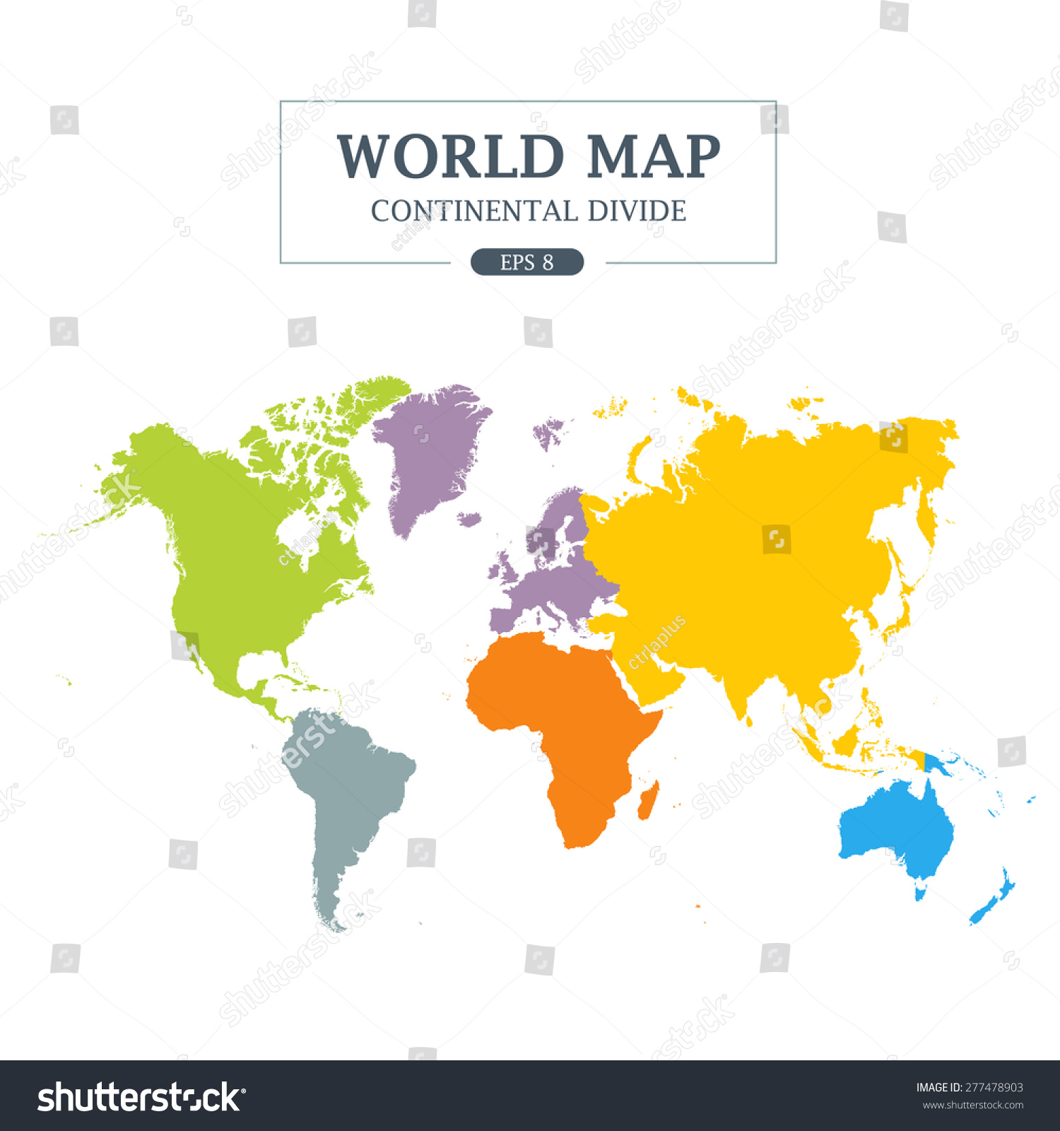 World Map Continental Divide. Full Color Vector Illustration ...