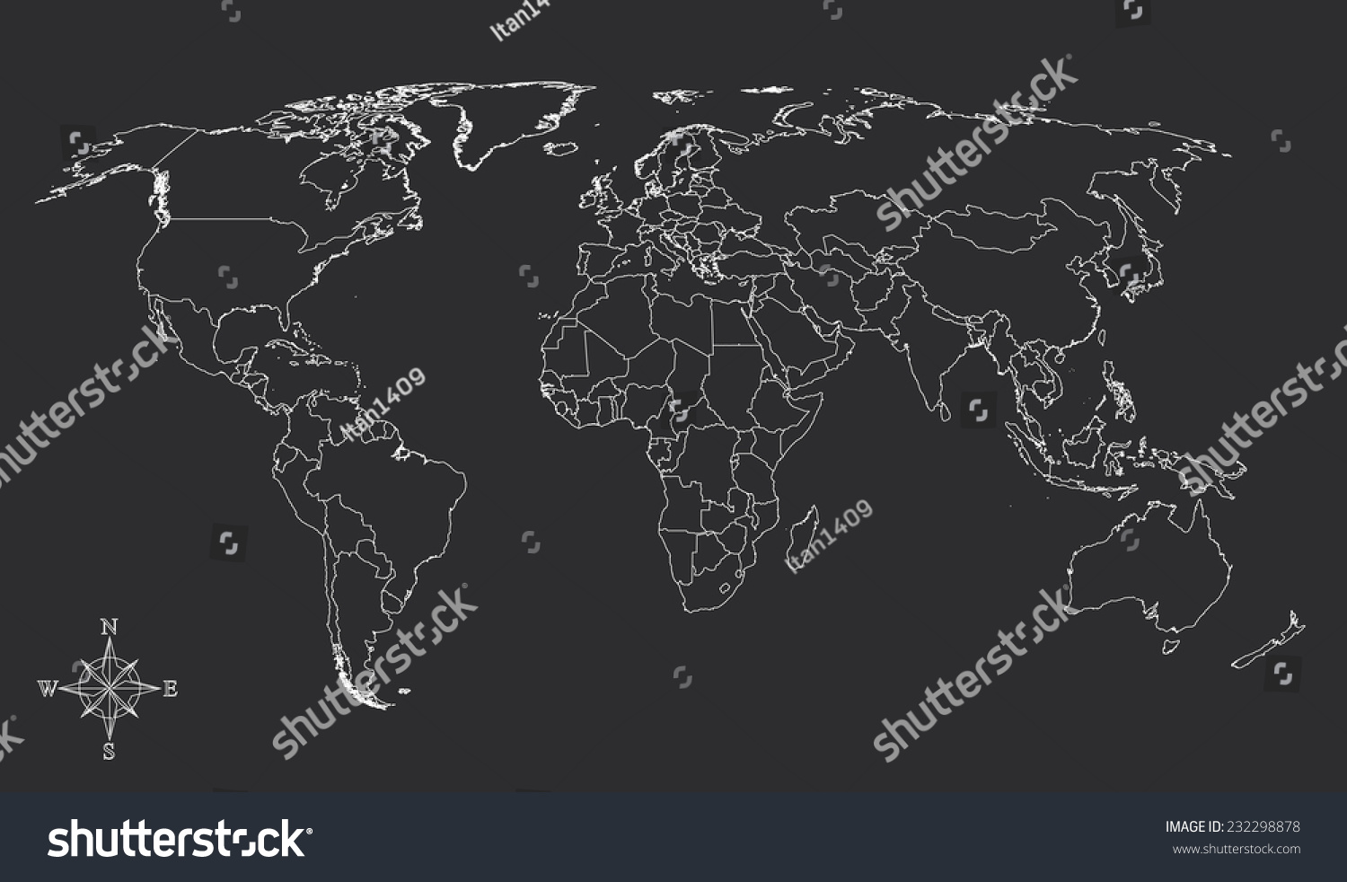 World Map Countries White Outline Gray Stock Vector Royalty Free