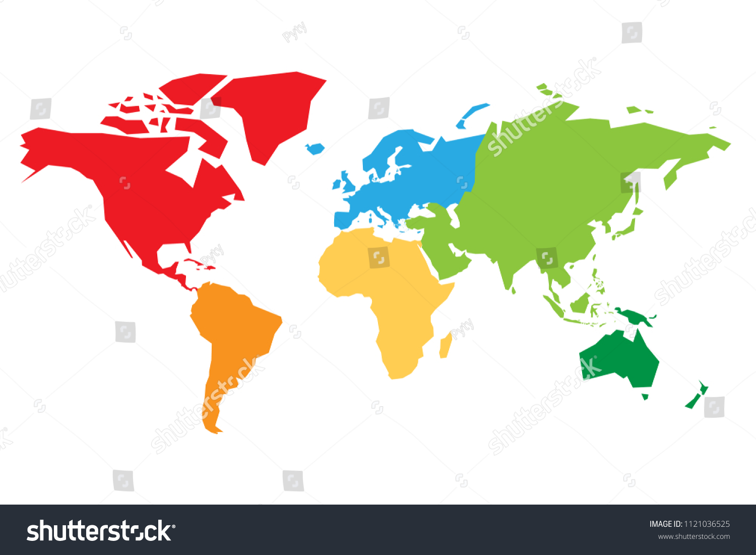 World Map Divided Into Six Continents стоковая векторная графика без лицензионных платежей 4559