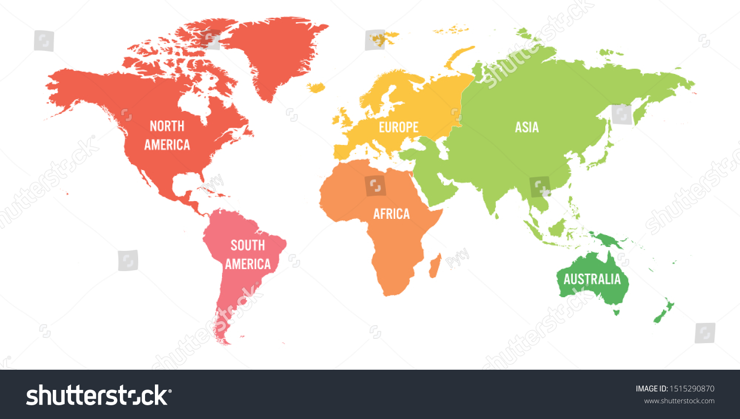 世界地図は6大陸に分かれている 大陸ごとに色が違う 単純な平らなベクター画像イラスト のベクター画像素材 ロイヤリティフリー