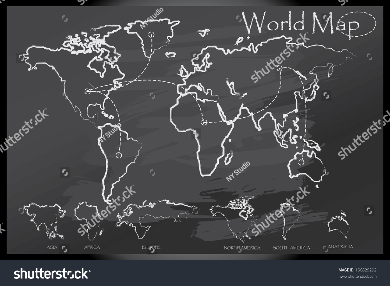 World Map Draw On Blackboard Stock Vector Royalty Free 156829292