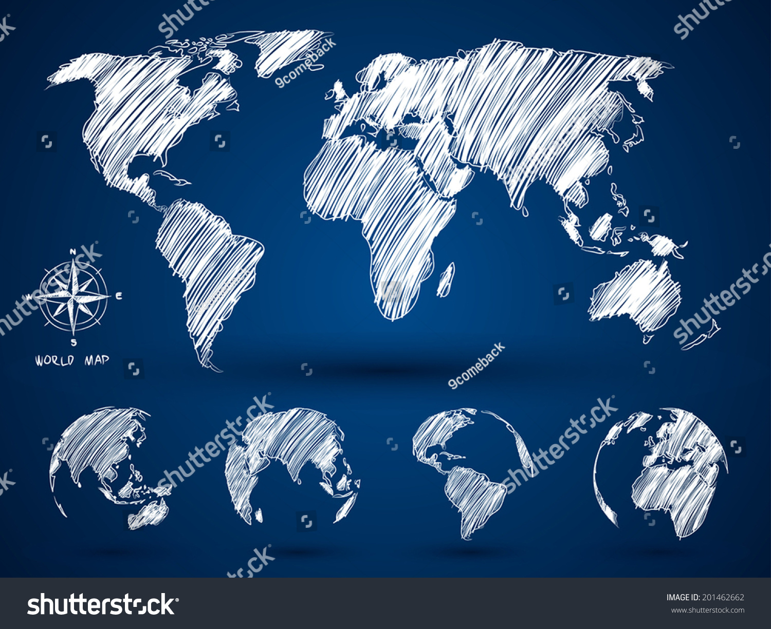 World Map Globe Hand Drawn Vector Illustration, Stock Vector, Vector