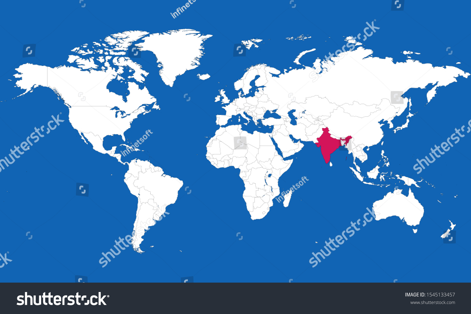 India On A World Map World Map Highlighted India Pink Color Stock Vector (Royalty Free)  1545133457