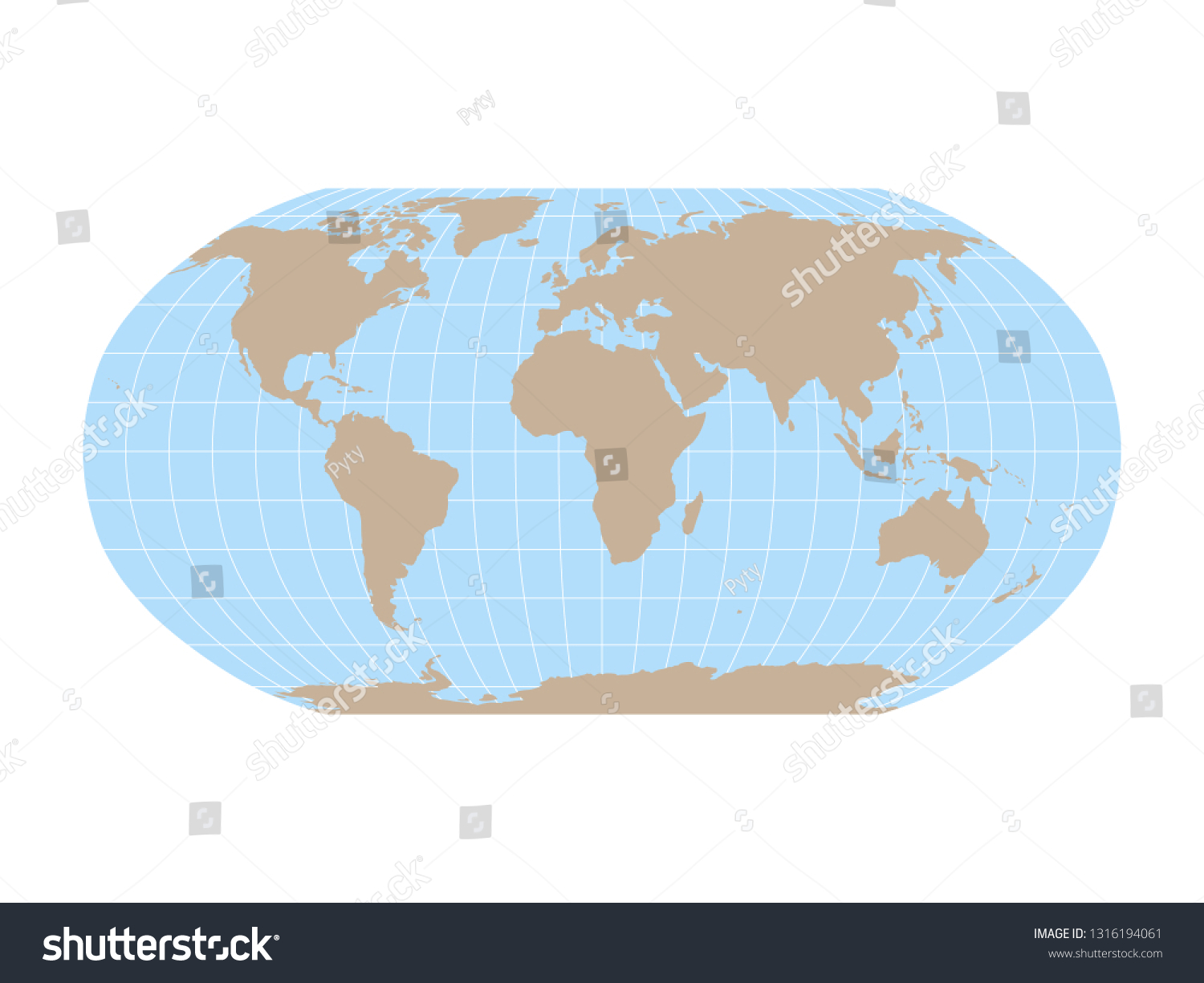 Mapa Mundial En La Proyección Robinson Vector De Stock Libre De Regalías 1316194061 4164