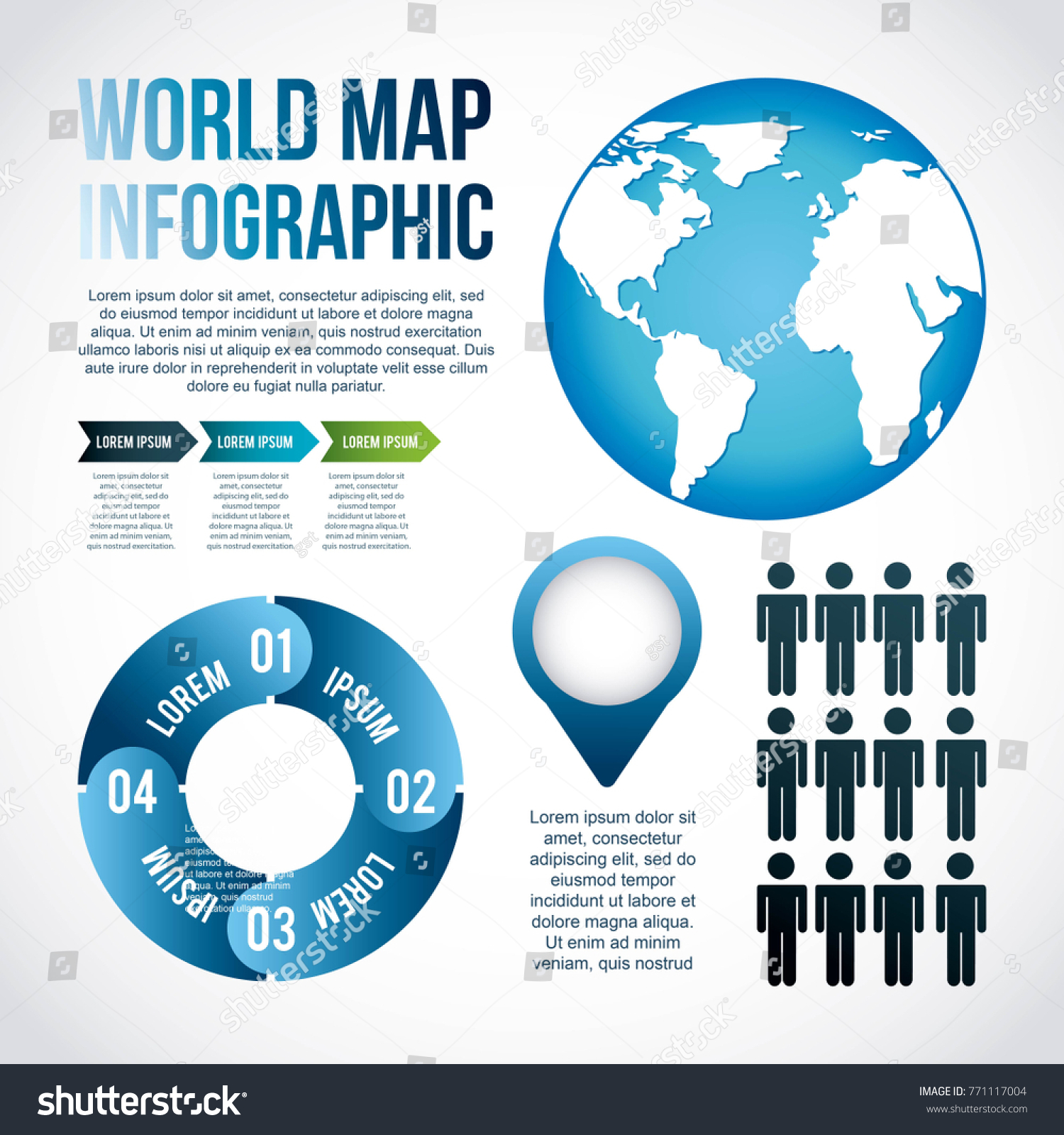 World Map Infographic Chart Population 스톡 벡터(로열티 프리) 771117004