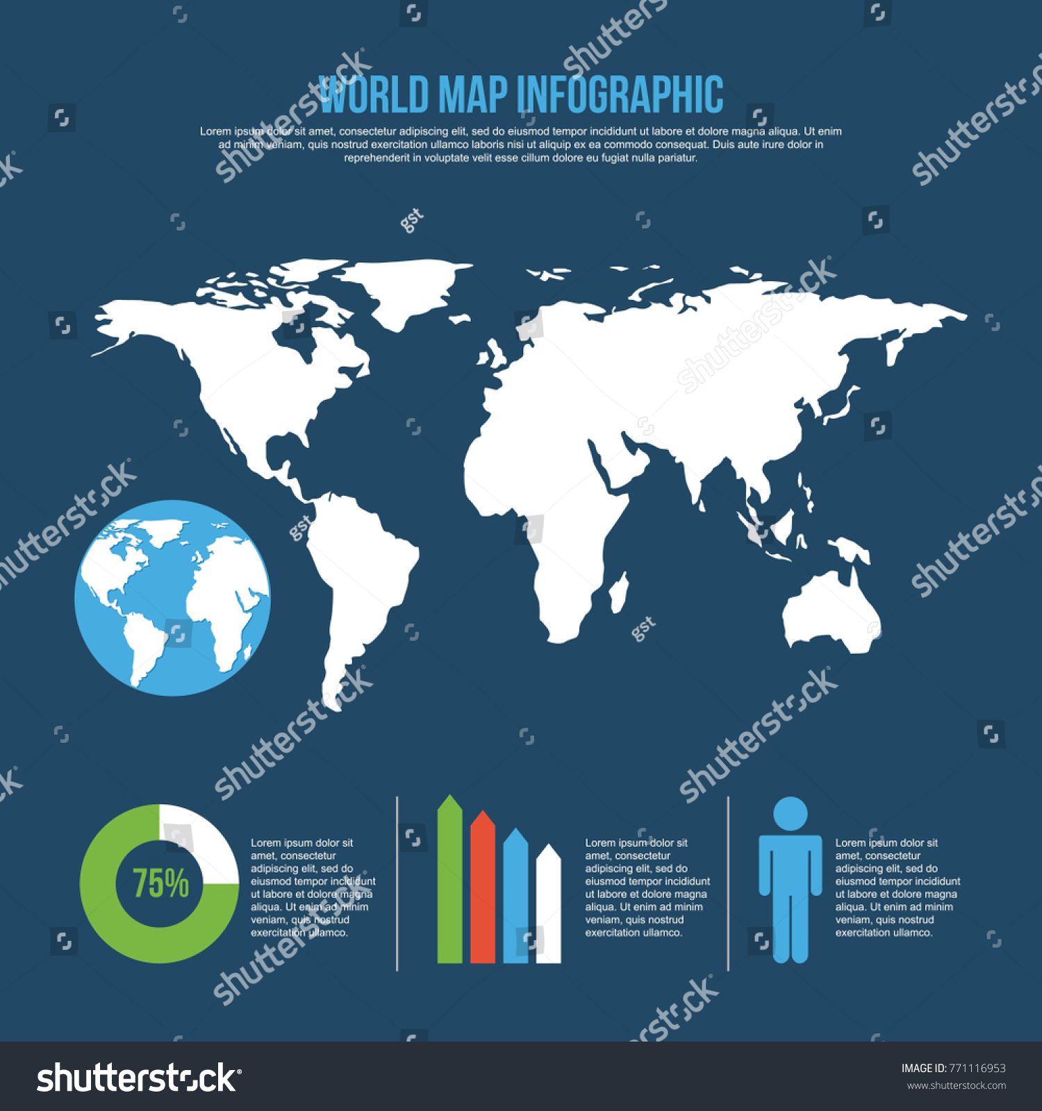 World Map Infographic Chart Population Blue Stock Vector (Royalty Free ...