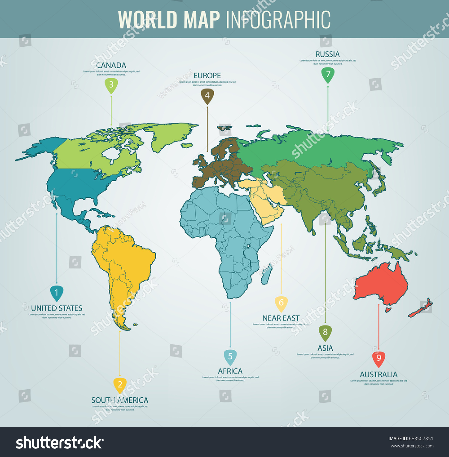 Detailed Vector World Map With Selectable Countries World Map Infographic Template All Countries Stock Vector (Royalty Free)  683507851 | Shutterstock