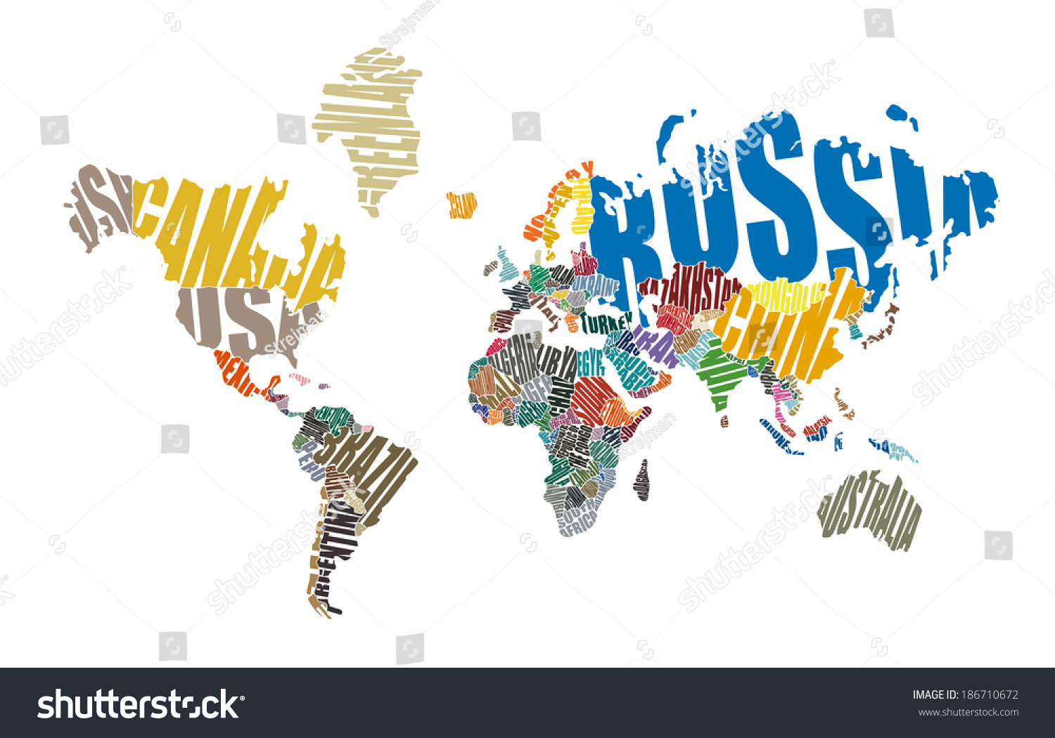 World Map Made Names Countries Stock Vector 186710672 - Shutterstock