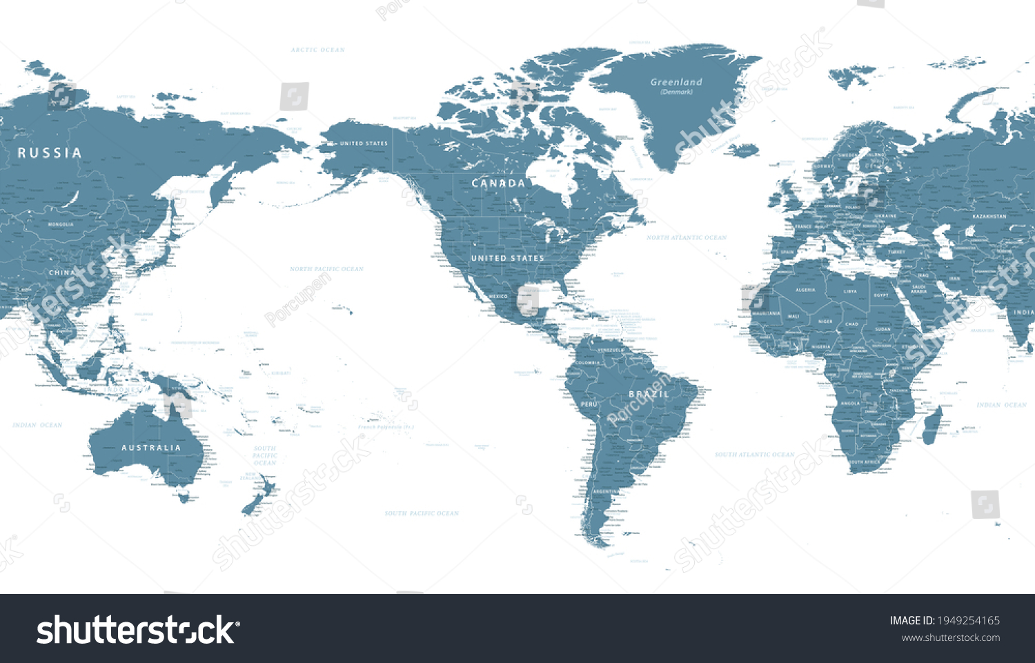 World Map Political American View America Stock Vector (Royalty Free ...