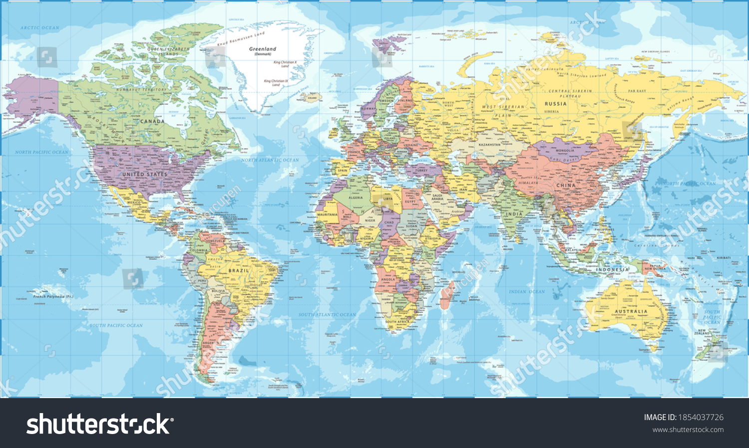 World Map Political Vector Detailed Illustration Stock Vector (Royalty ...