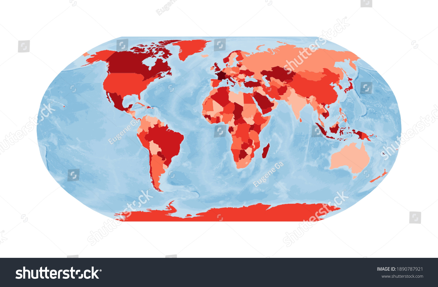 World Map Robinson Projection World Red Stock Vector Royalty Free 1890787921 3579