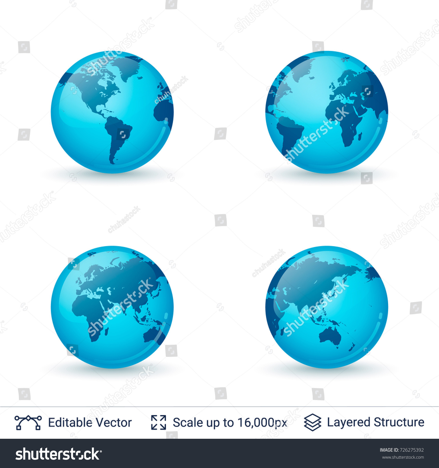 World Map Set Earth Globe Continents Stock Vector (Royalty Free ...