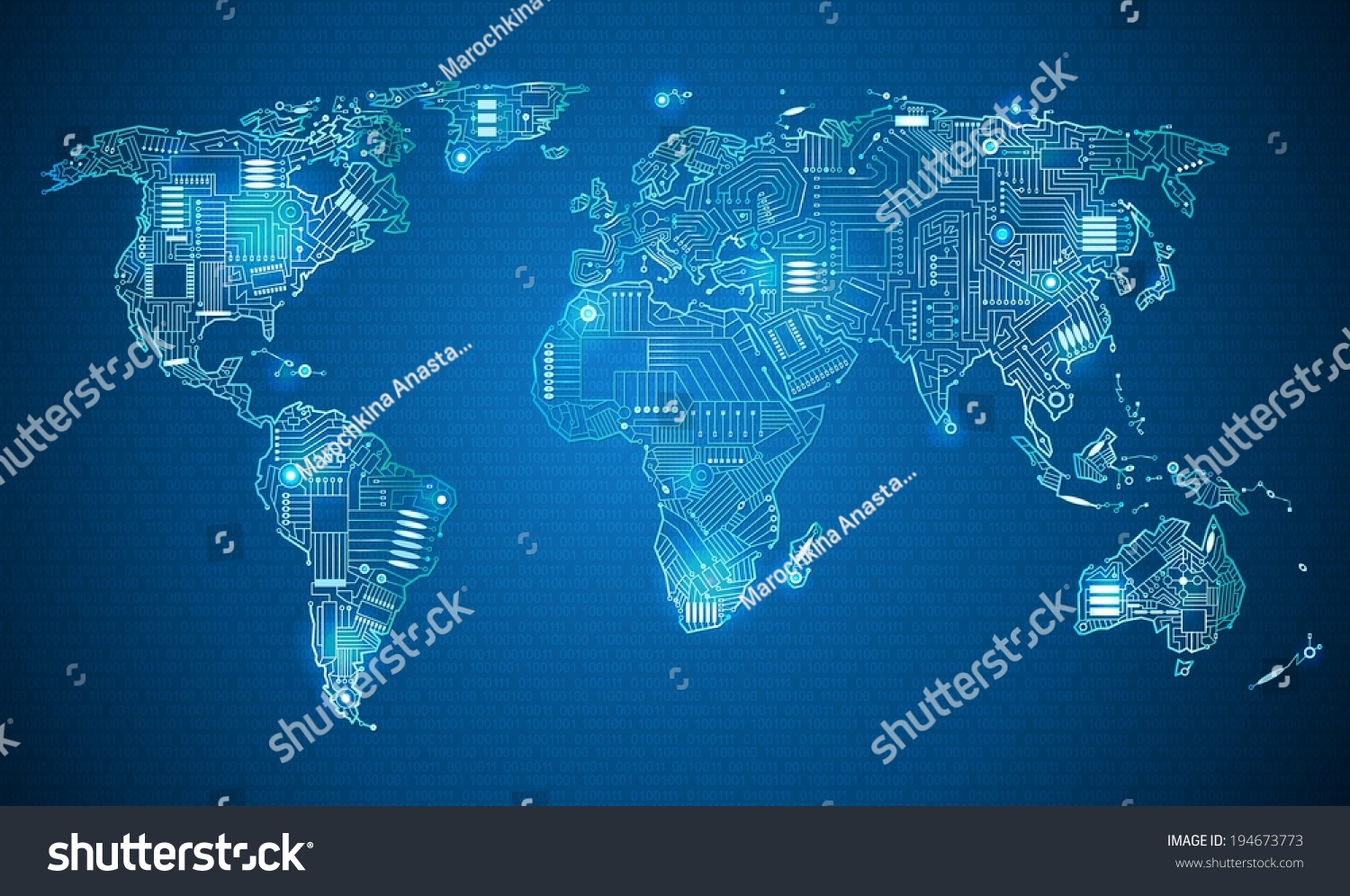 World Map Technology Style Digital World With Electronic Systems Stock ...