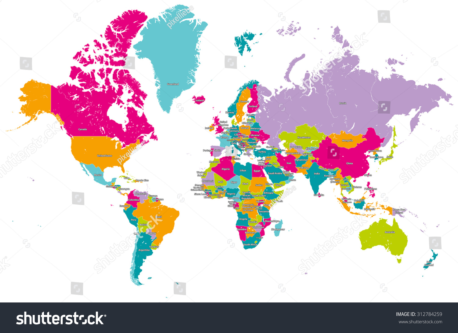 World Map Vector Countries Stock Vector 312784259 - Shutterstock