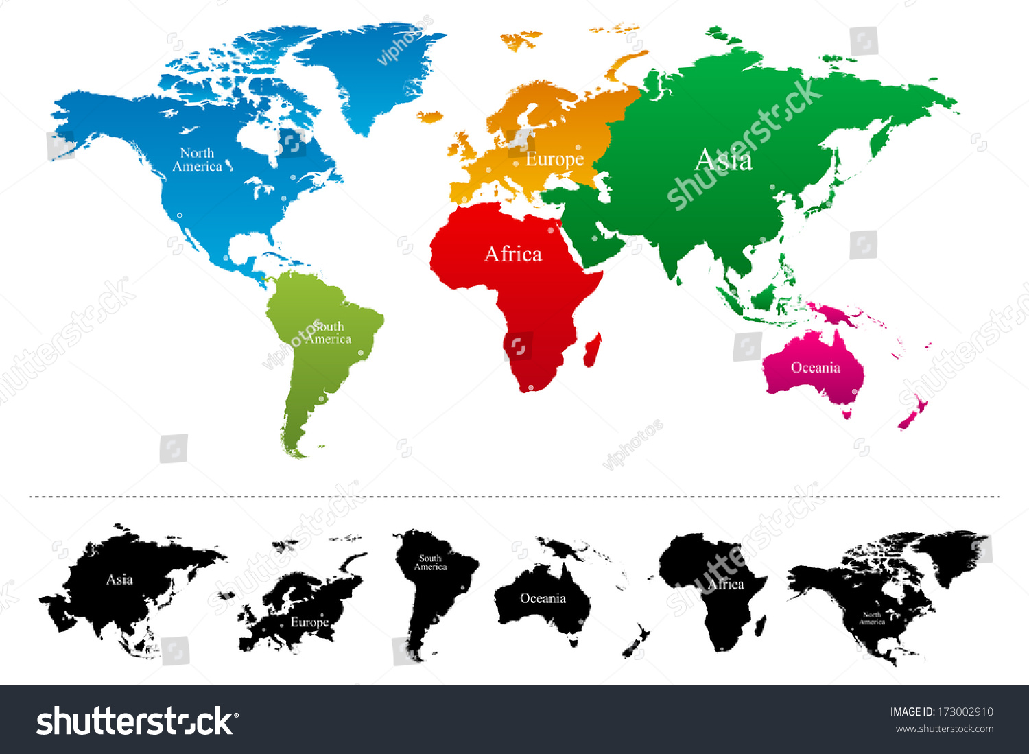 World Map Colorful Continents Atlas Vector Stock Vector Royalty