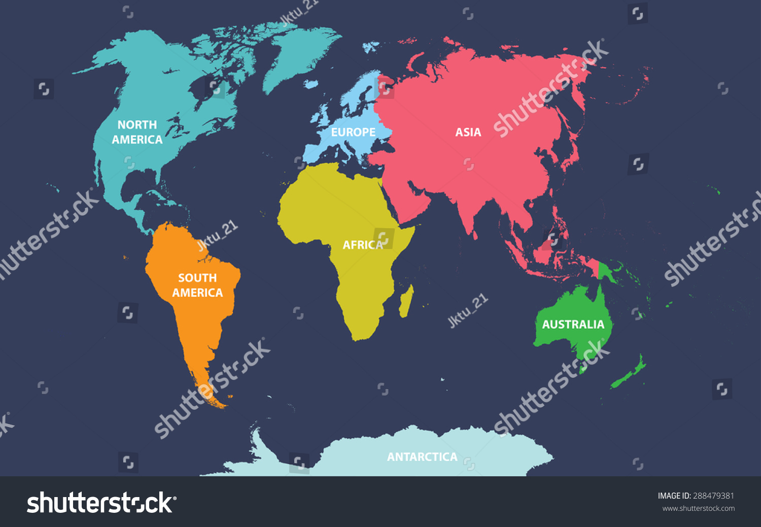 World Map Continents Names Stock Vector (Royalty Free) 288479381 ...