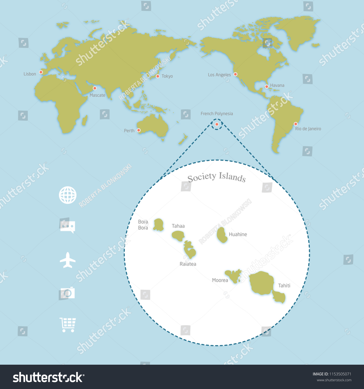World Map Enlarged Detail French Polynesia Stock Vector Royalty
