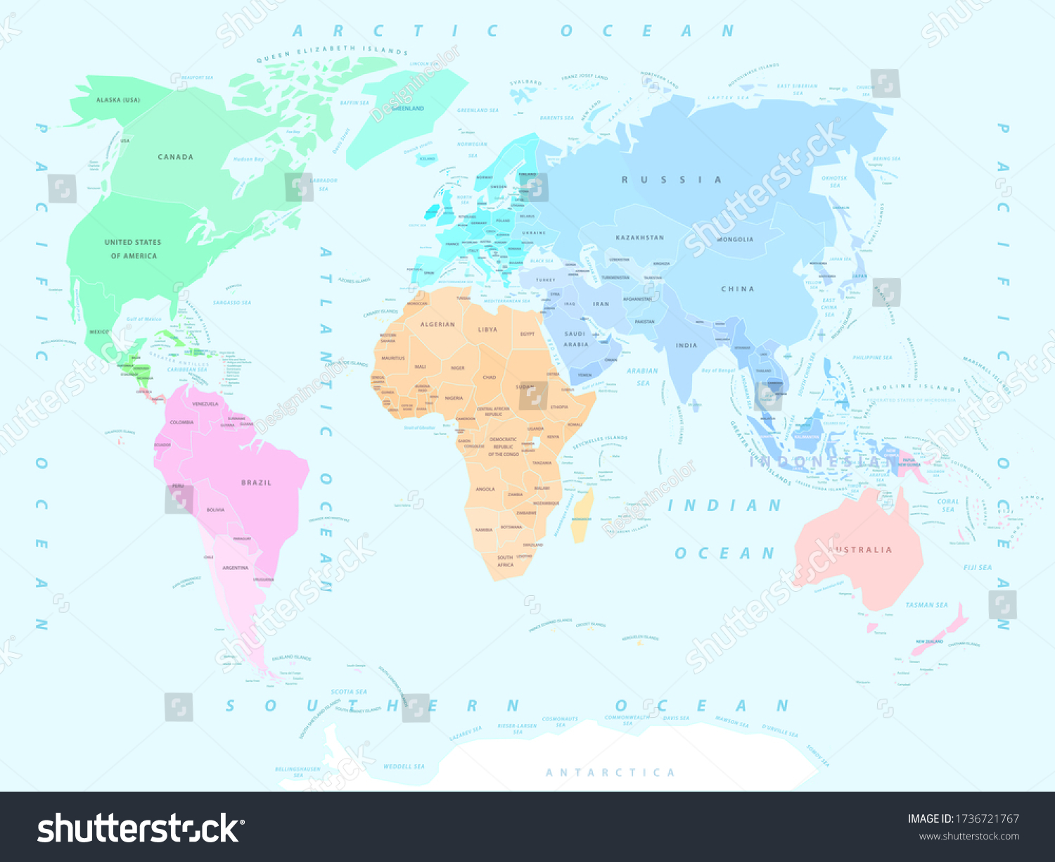 World Map With Highlighted Continents Stock Vector   Illustration Of