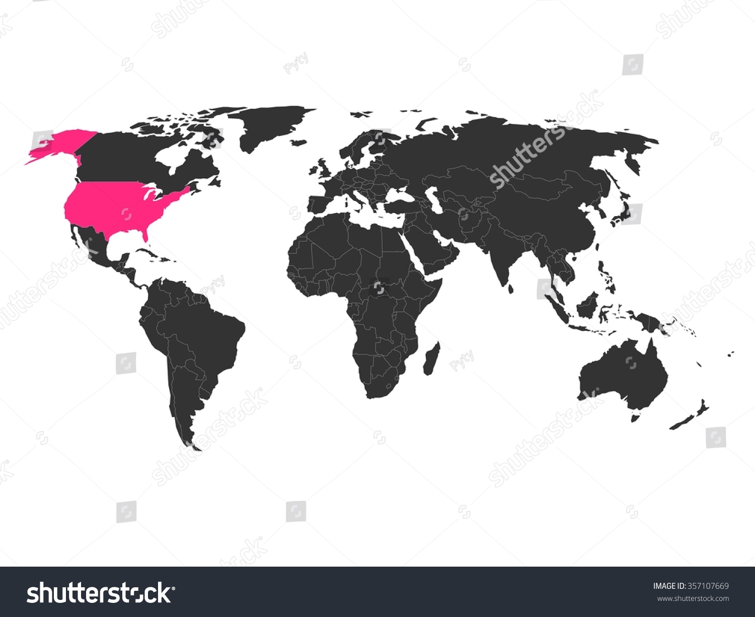 World Map Highlighted United States America Stock Vector Royalty