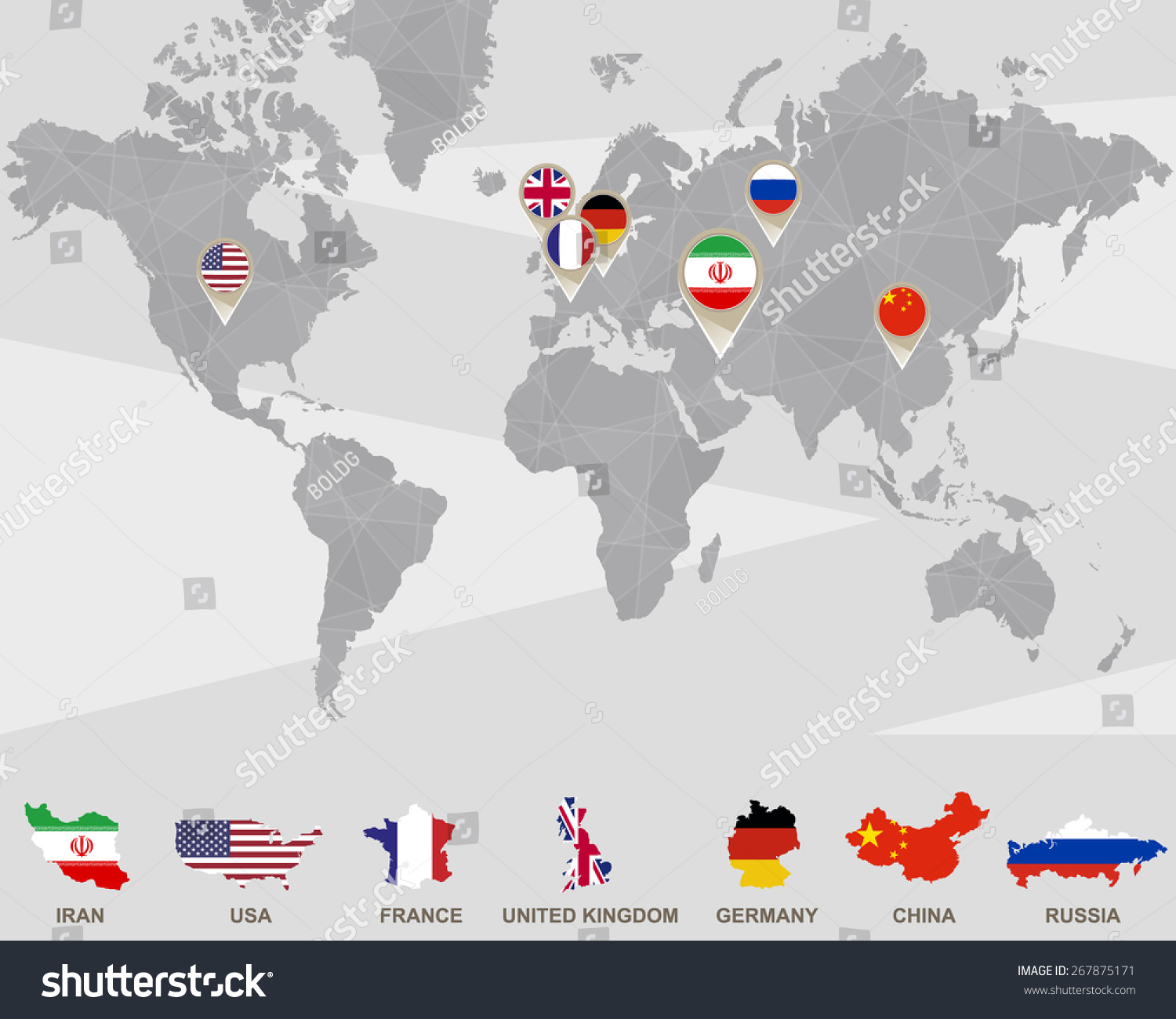 World Map Iran Usa France Uk Stock Vector Royalty Free 267875171