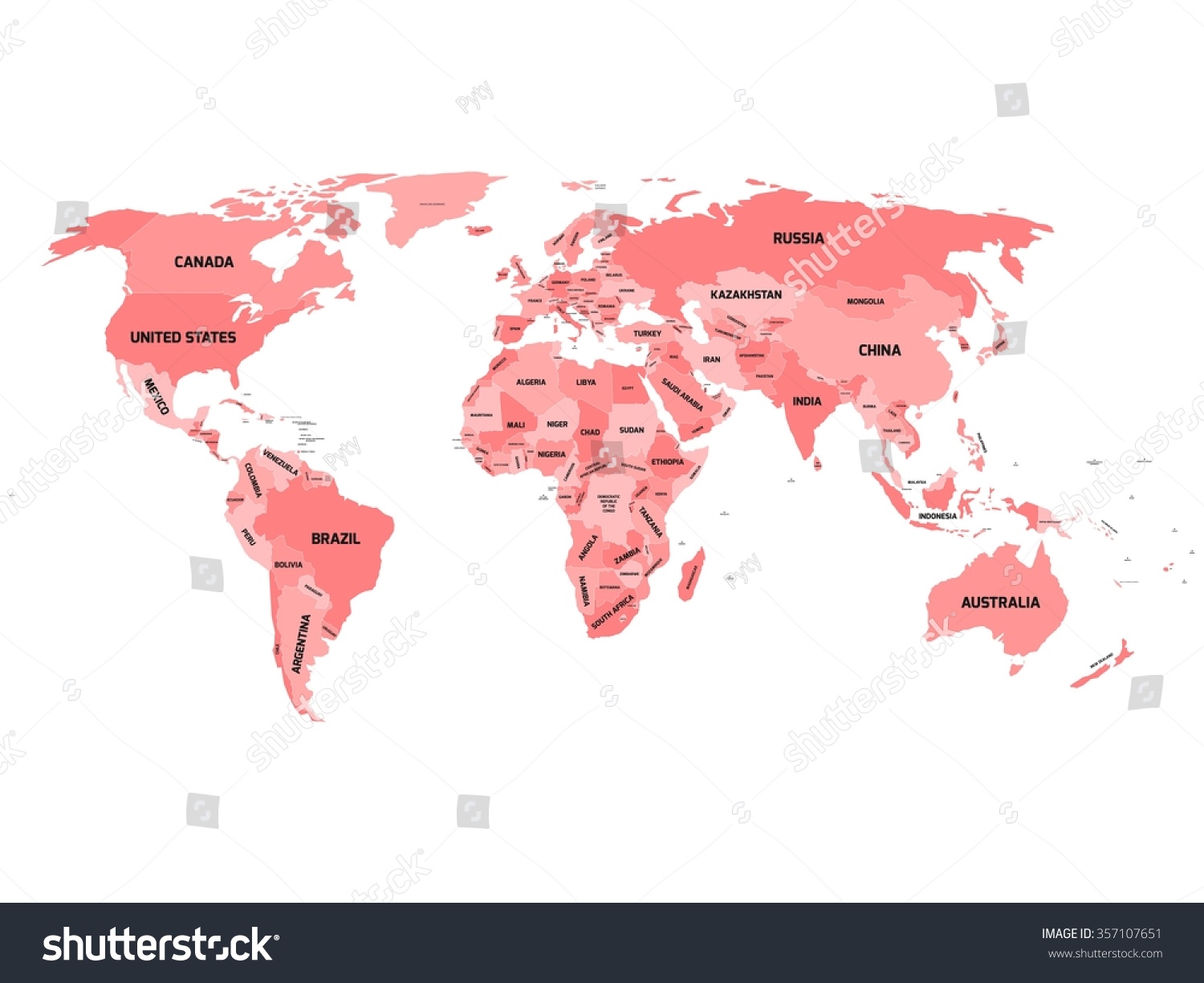 World Map Names Sovereign Countries Larger Stock Vector Royalty Free 357107651 7833