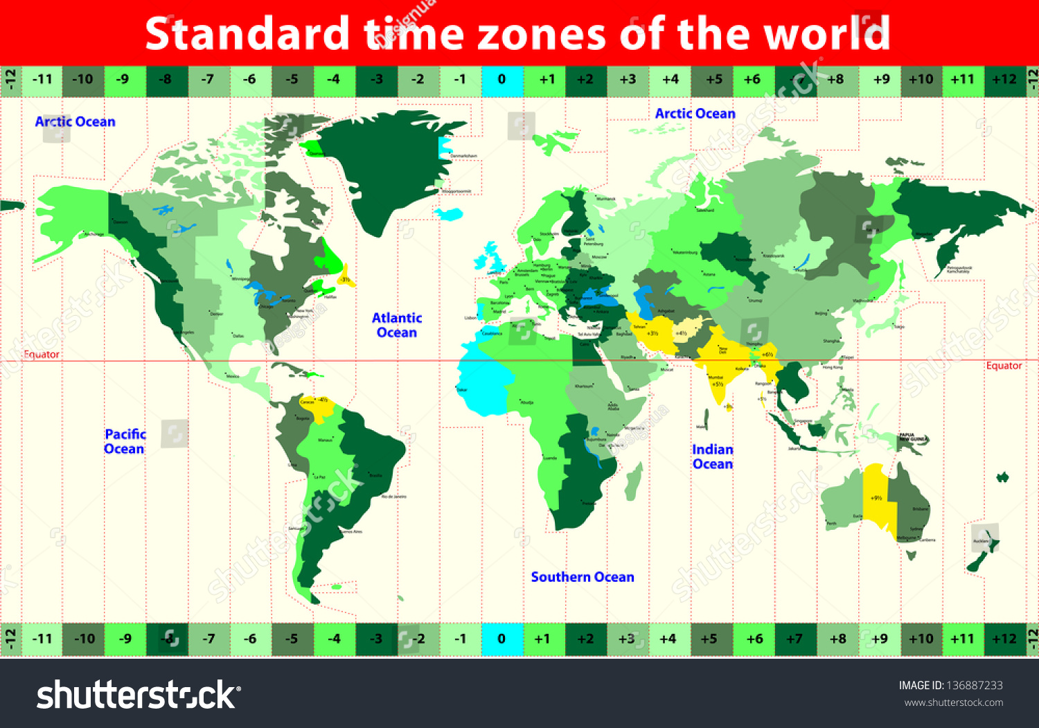 World Map Standard Time Zones Vector Stock Vector Royalty Free