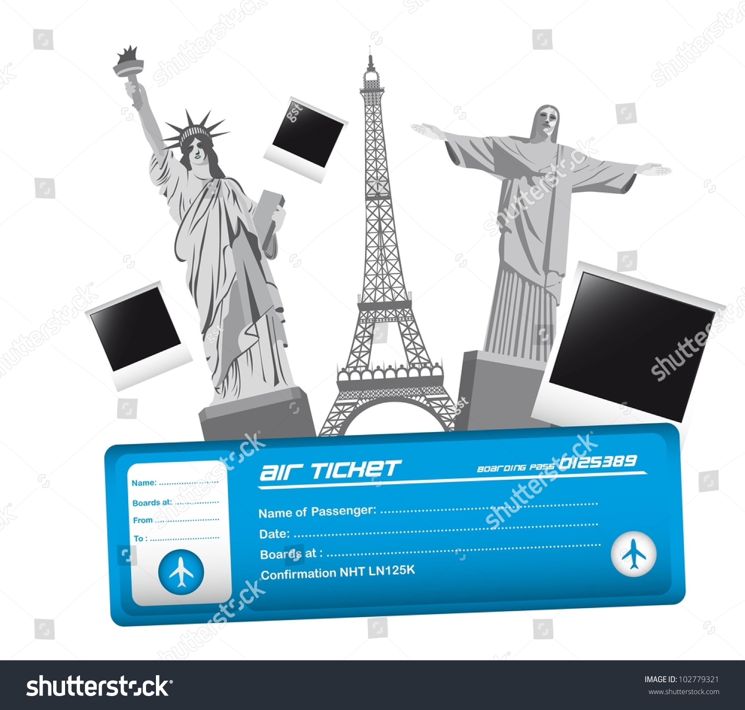 SVG of world monuments and air ticket, travel. vector illustration svg