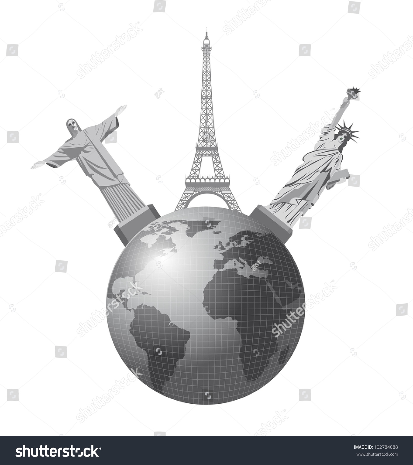 SVG of world monuments over earth isolated over white background. vector svg