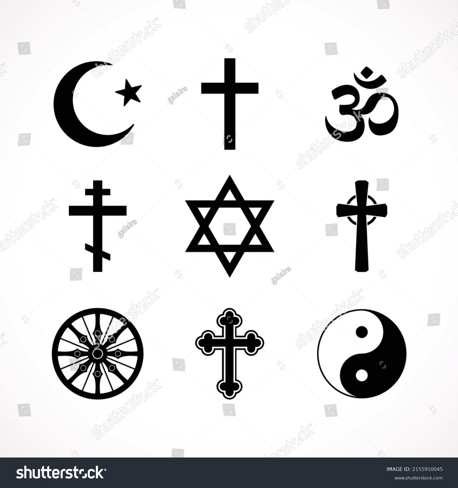 World Religion Symbols Christianity Islam Hinduism Stock Vector